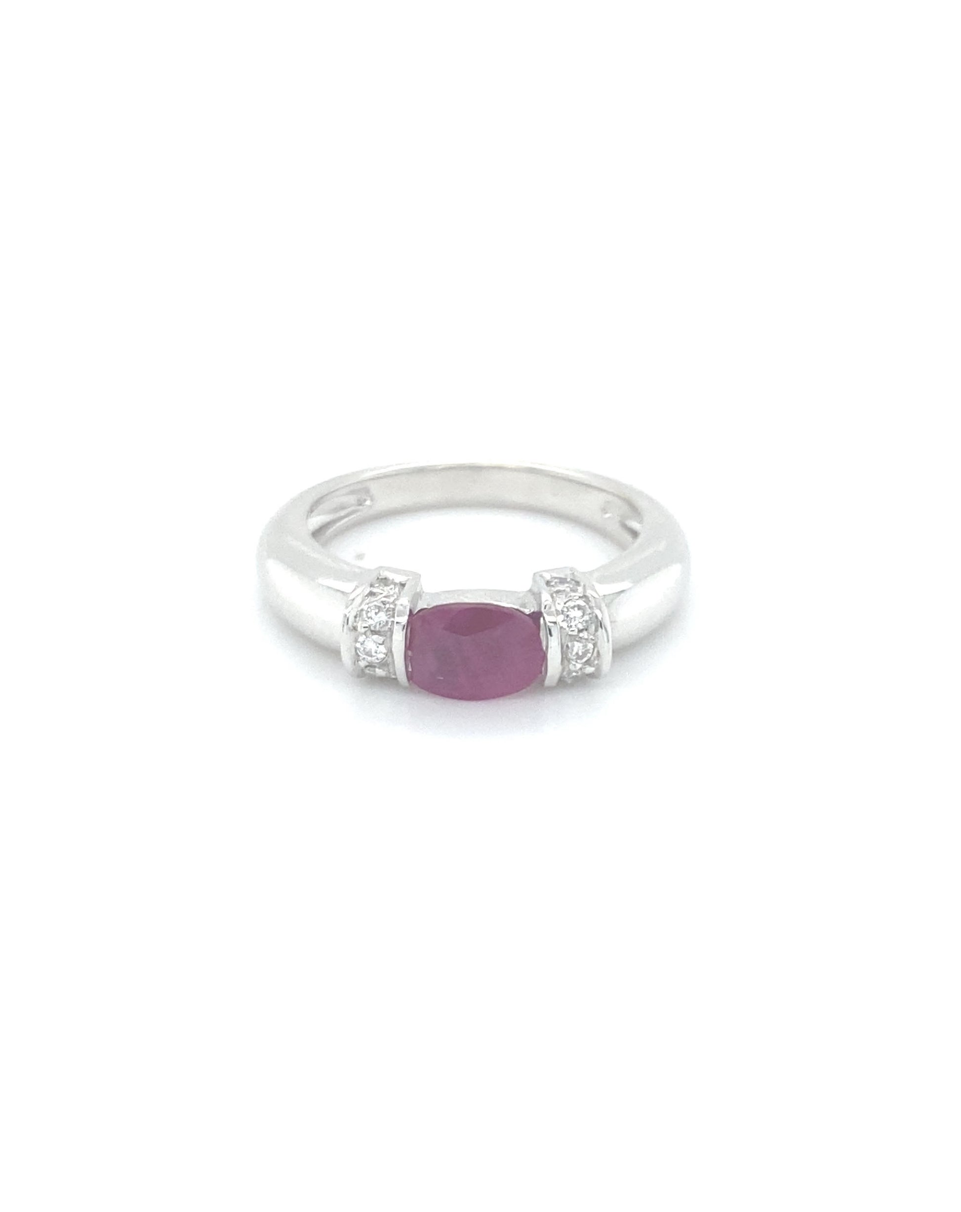Diamonds White Gold Oval Ruby Diamond Ring, 0.80 CT, 0.18 CT Rings