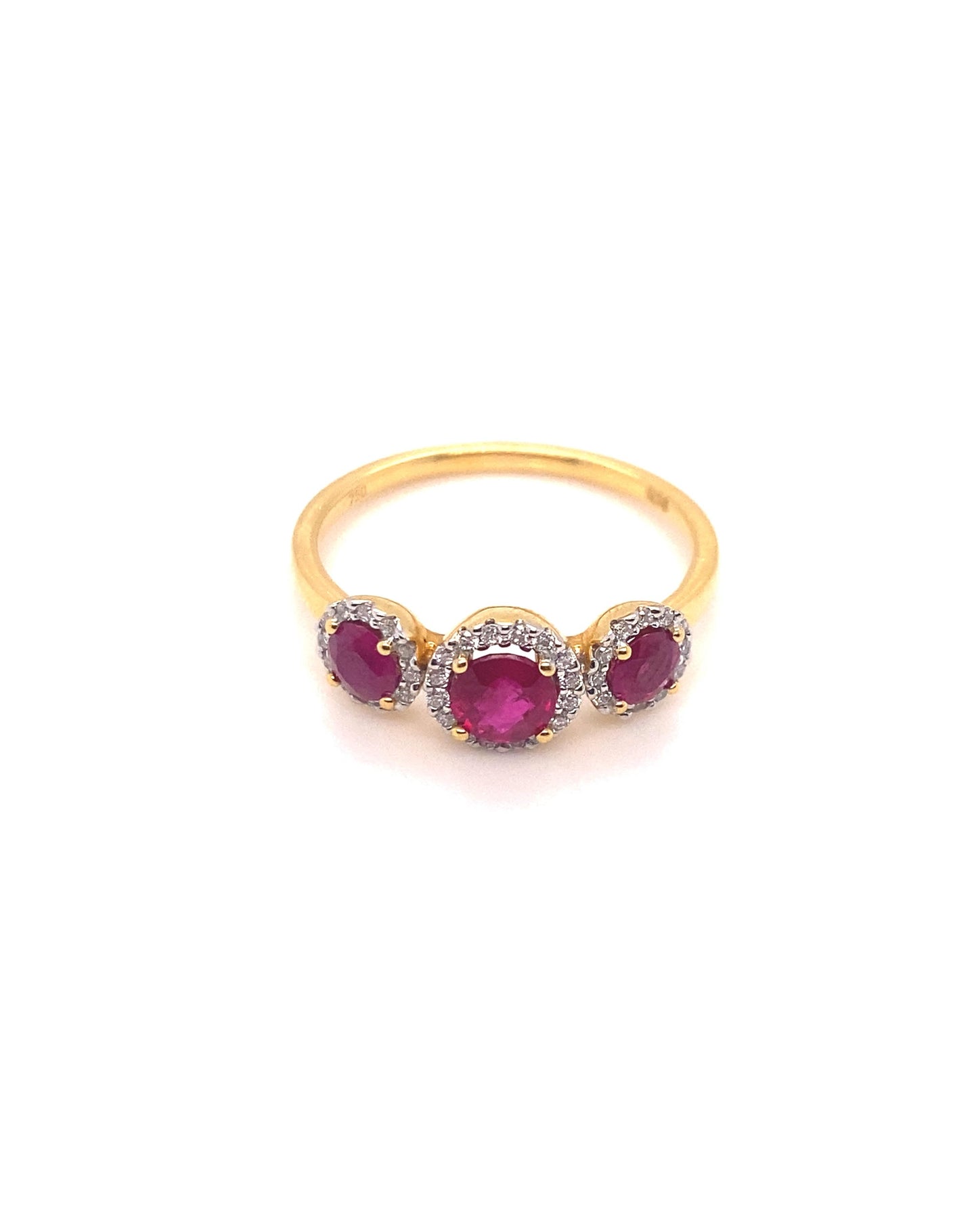 Diamonds Round Cut Ruby Diamond Ring, 0.30 Ct Ruby, 0.16 Rings