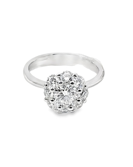 18Kt - Anillo de diamante solitario de 6 puntas