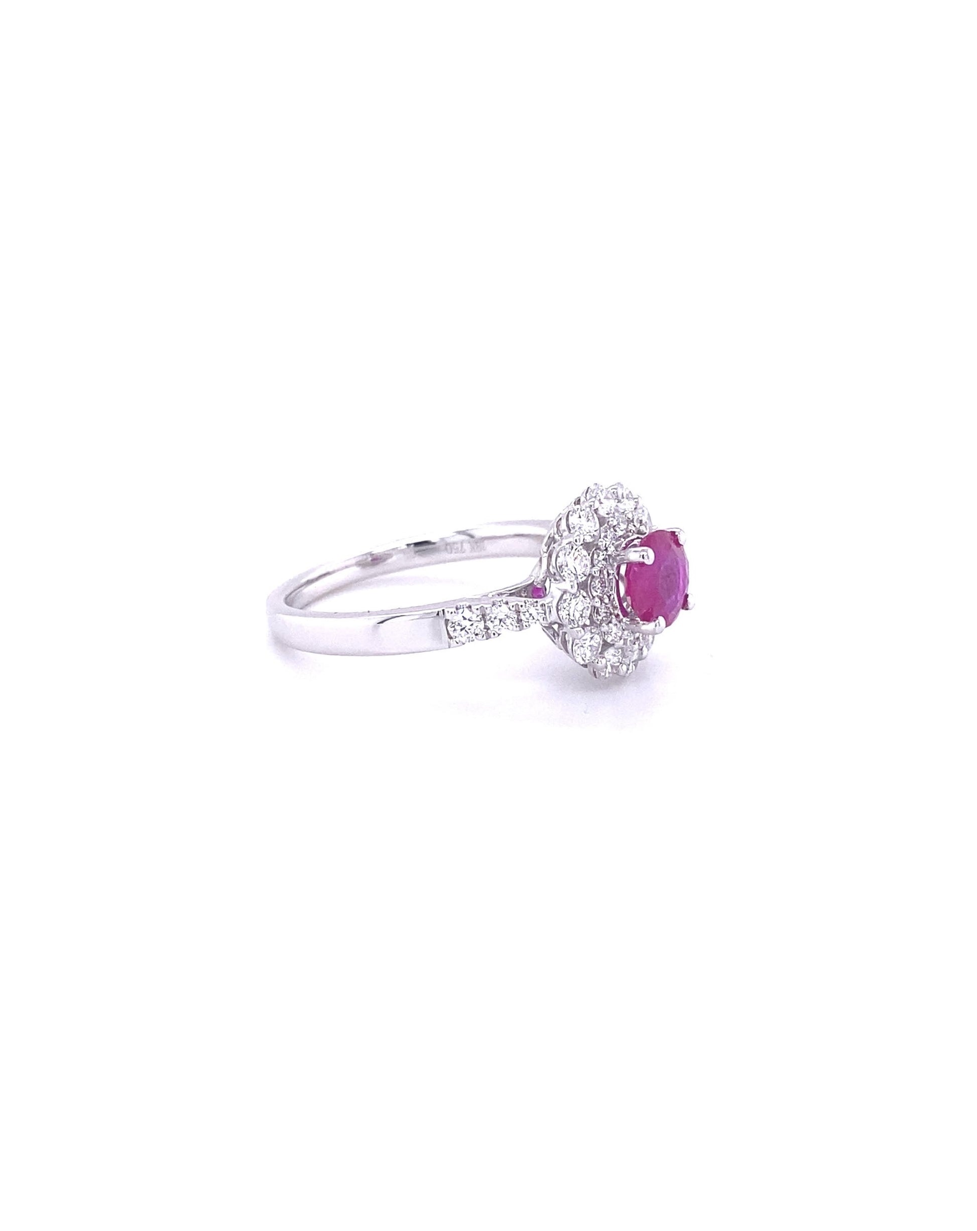 Diamonds White Gold Ruby Diamond Ring 0.80 CT + 0.69 CT Rings