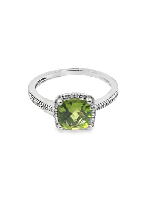 Peridot Radiant Cut Semi-Precious  Diamond Ring 1.55Ct