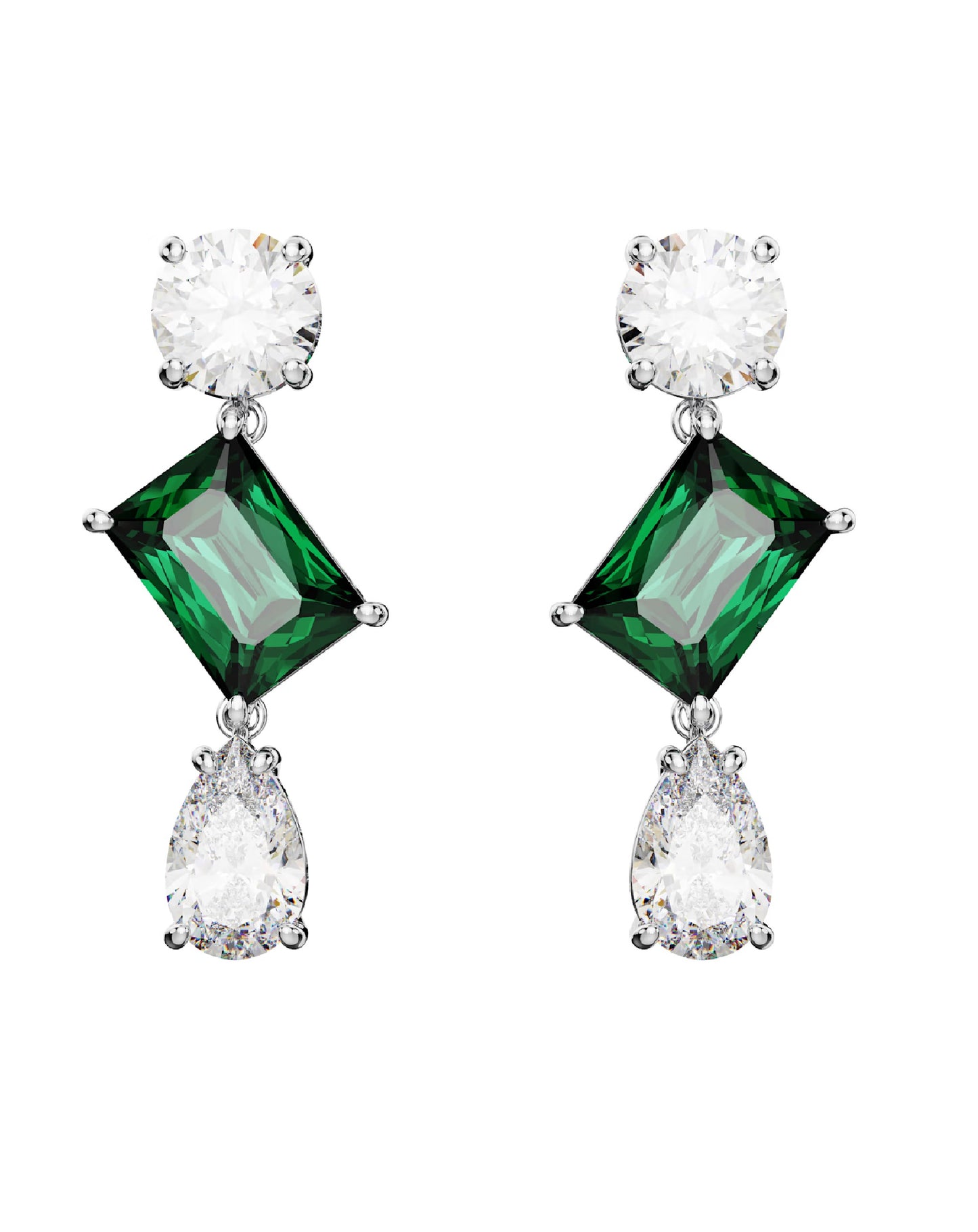Swarovski 5665878 Swarovski Mesmera Drop EARRINGS, GREEN, White Tone, Round Cut Earrings