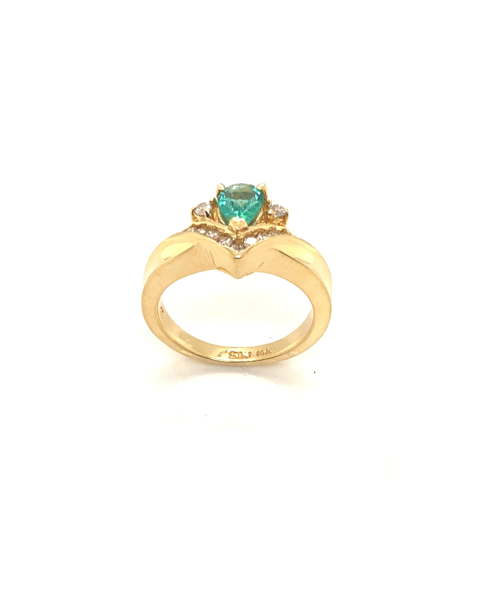 Diamonds Oval Cut Emerald Triangle Diamond Ring, 0.66CT + 0.25 CT Rings