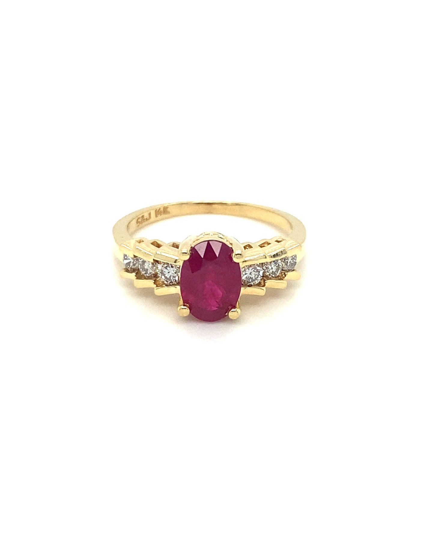 Diamonds Yellow Gold Solitaire Ruby Diamond Ring 1.33 CT+0.31 CT Rings