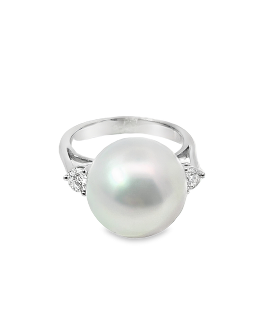 White Pearl 12 MM Stone Diamond Ring