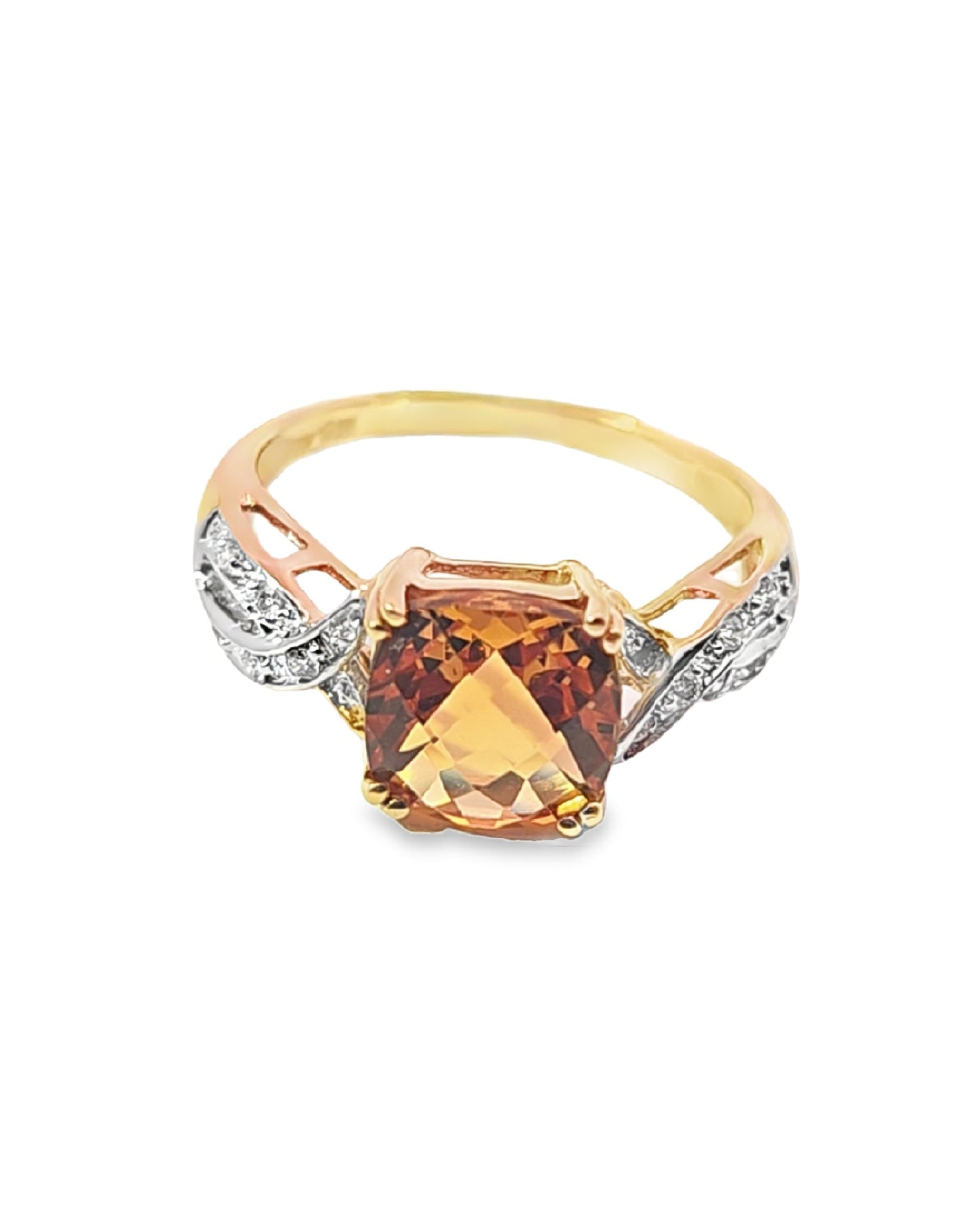 Citrine Semi-Precious Radiant cut Diamond Ring