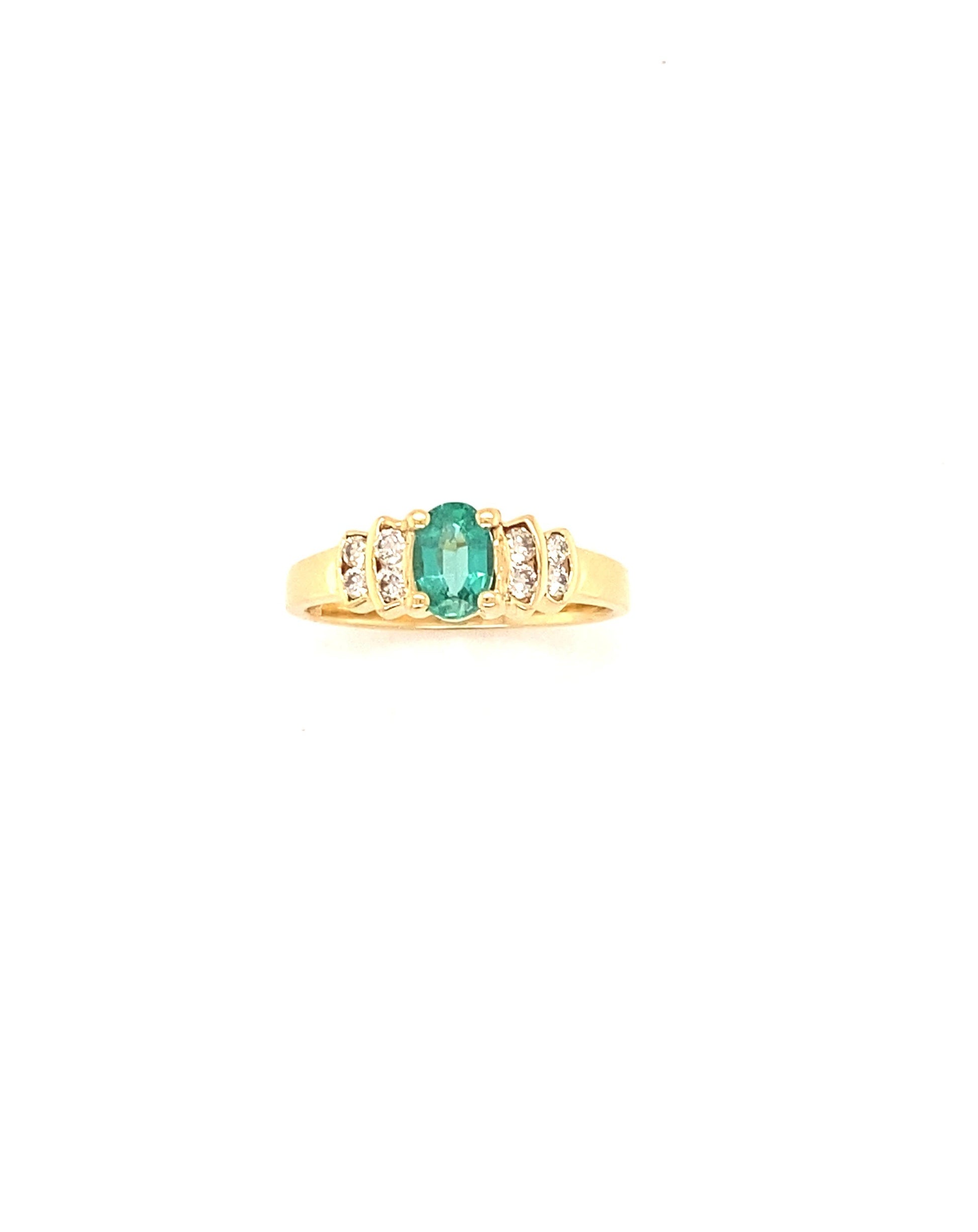 Diamonds Round Cut Emerald Diamond Ring, 0.43CT + 0.22 CT Rings