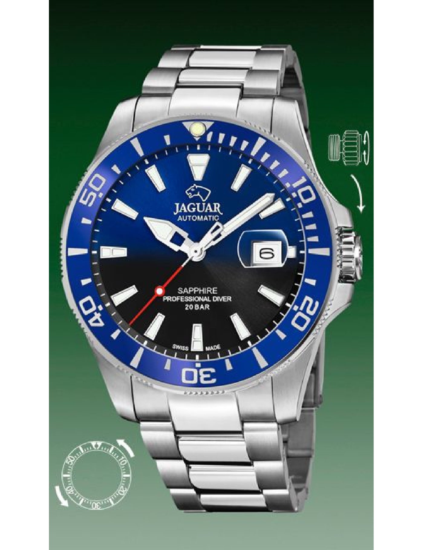 Jaguar J886/5 JAGUAR Executive Diver BLUE Dial Automatic Watch