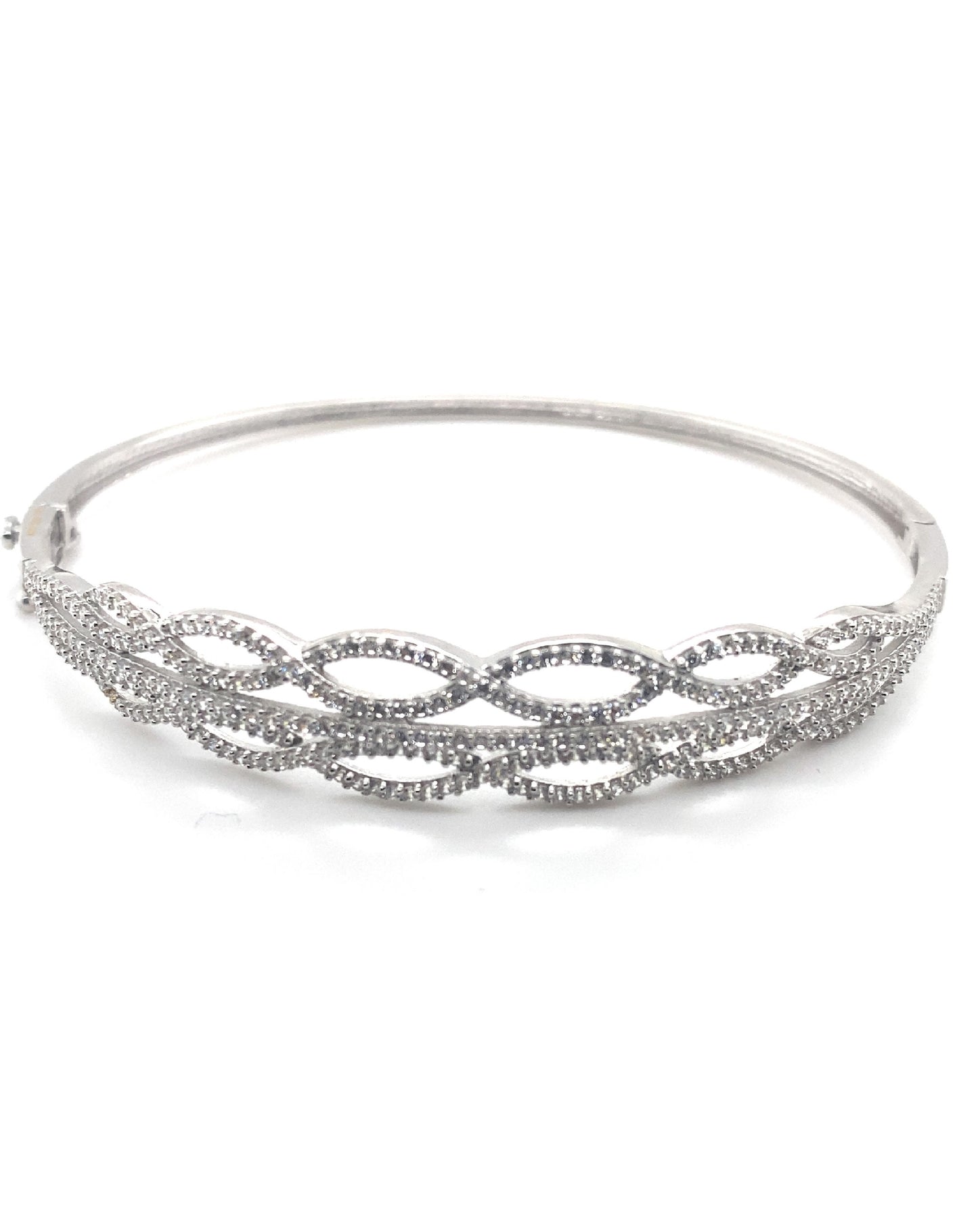 Gold Infinity Bangle 18 Kt White gold with White Sapphires Bracelets