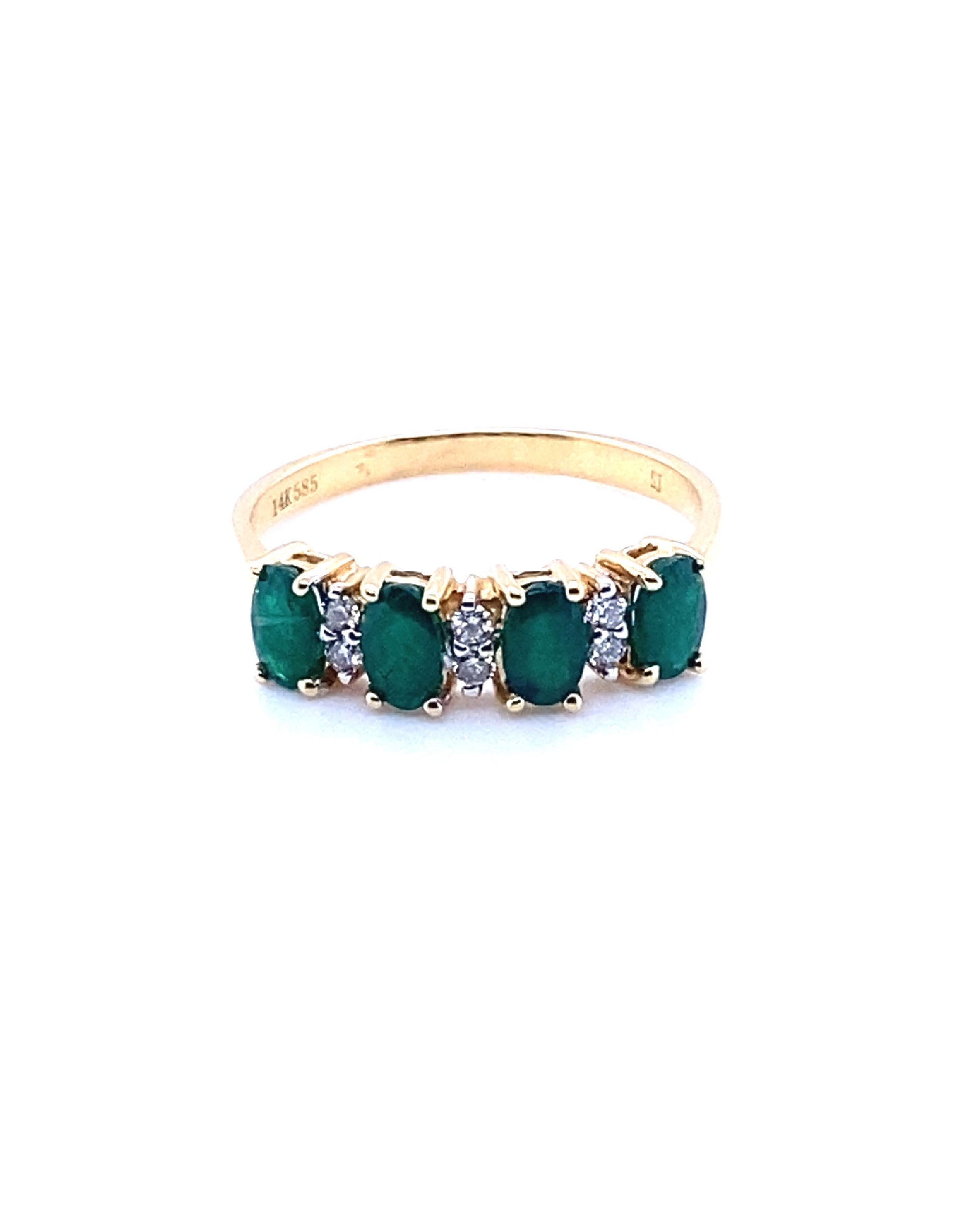 Diamonds 4 Oval Cut Emerald Diamond Ring, 0.10 CT + 0.89 CT Rings