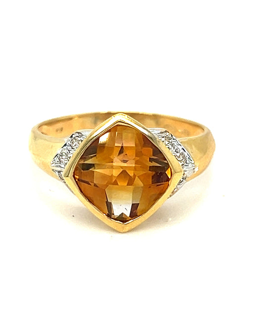 Citrine Semi-Precious Rombo cut Diamond Ring