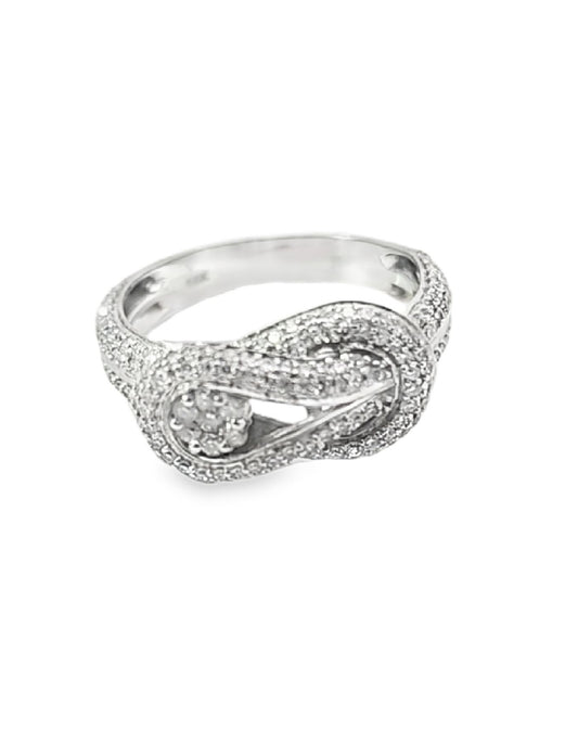 Anillo Nudo Diamantes Oro Blanco 14 Kt