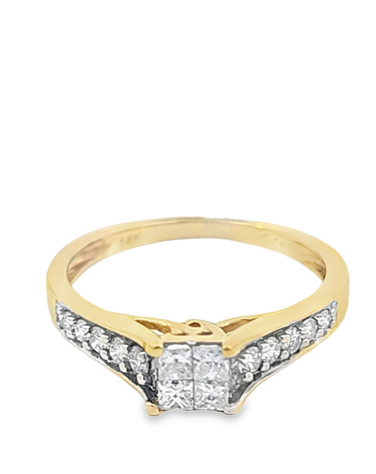 14Kt 4 Princess Cut Engagement Diamond Ring