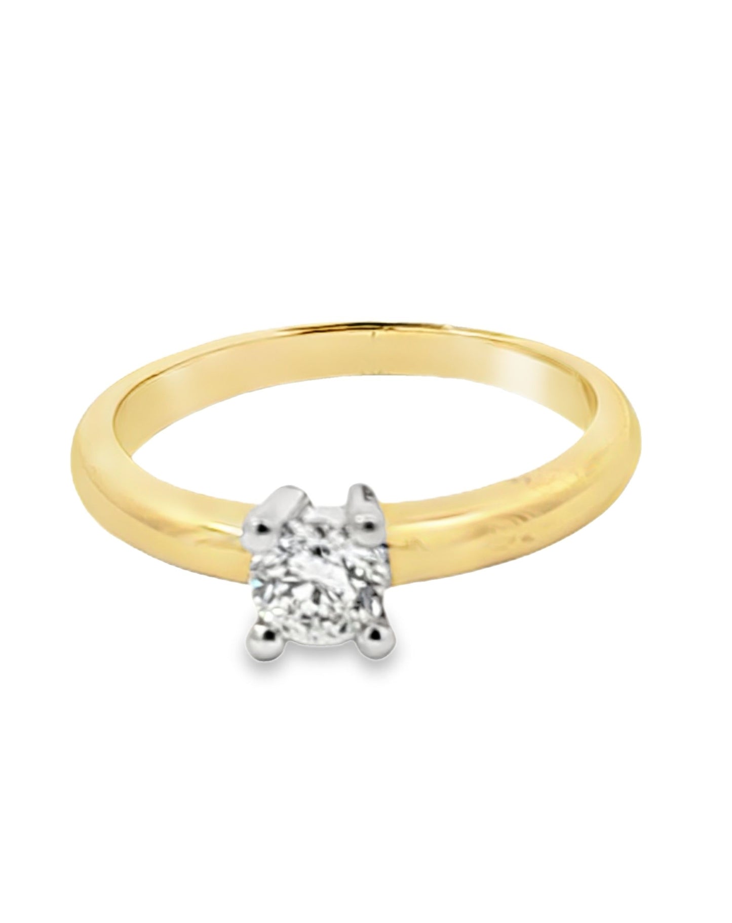 Anillo de compromiso de diamantes cruzados en oro blanco/amarillo de 18 quilates