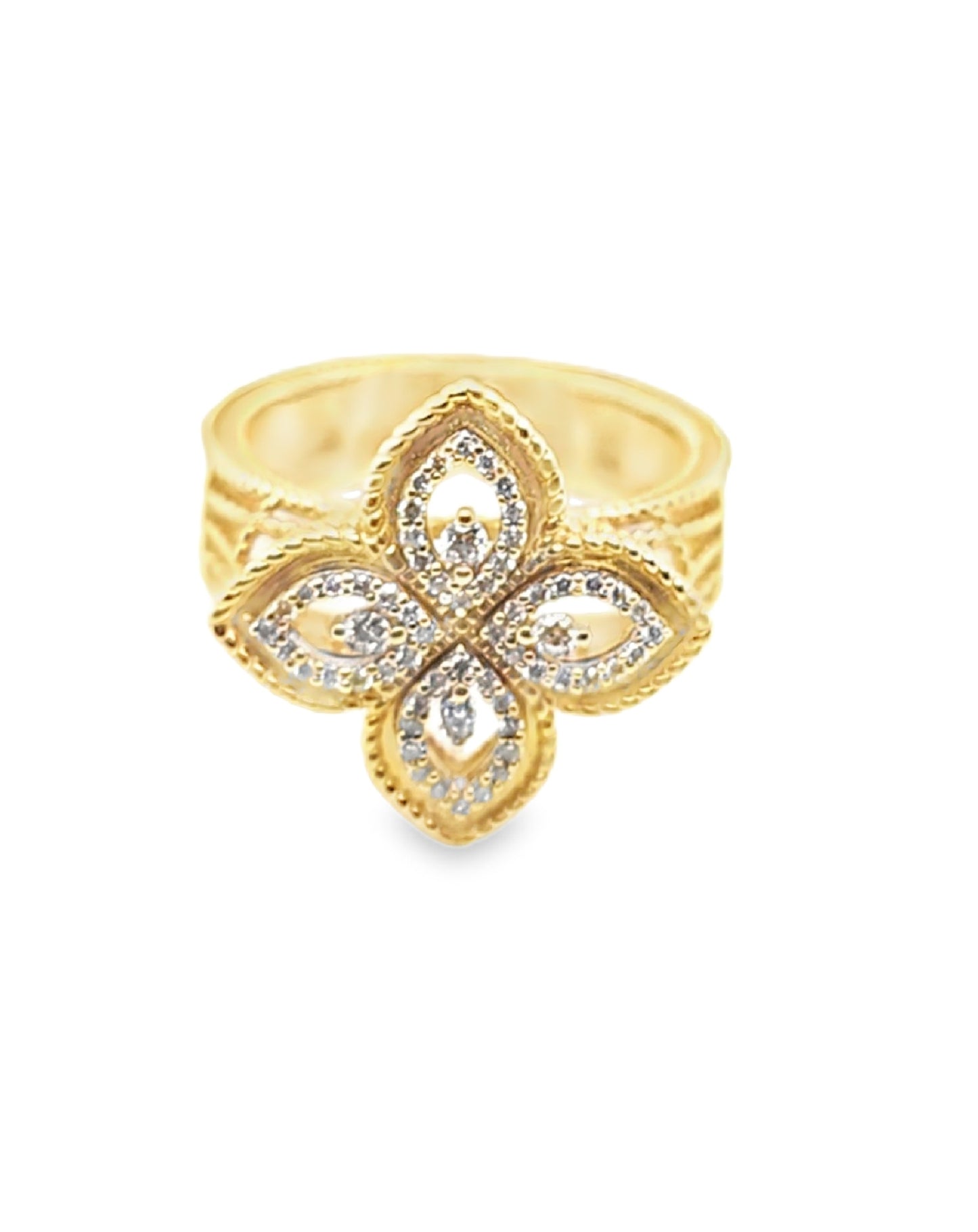 Elegant Floral Gold Ring, 0.24 CT, 14 KT GOLD