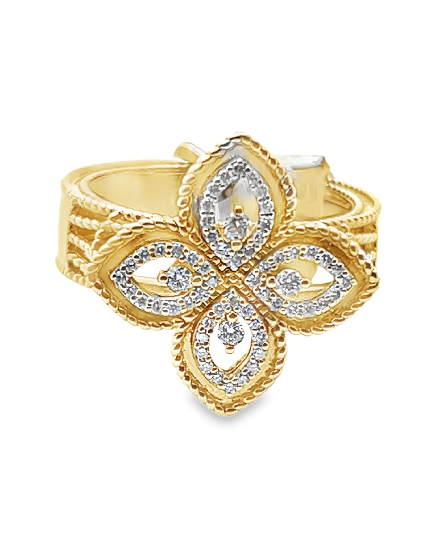 Elegant Floral Gold Ring, 0.24 CT, 14 KT GOLD