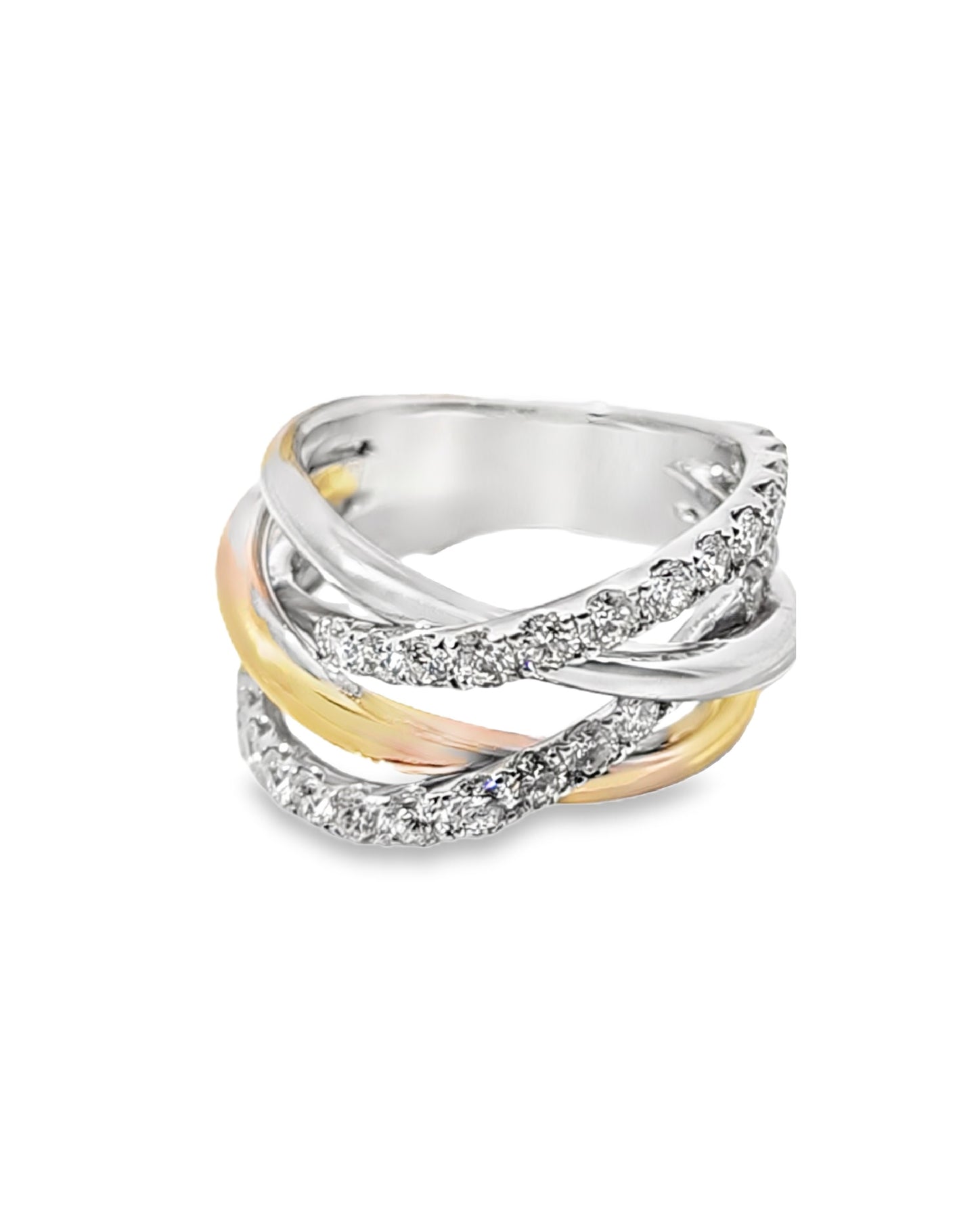 Criss - Cross X Two-Tone Gold Diamond Ring, 1.29 CT