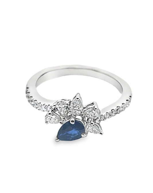 Pear Blue Sapphire Diamond Ring .24CT .15CT