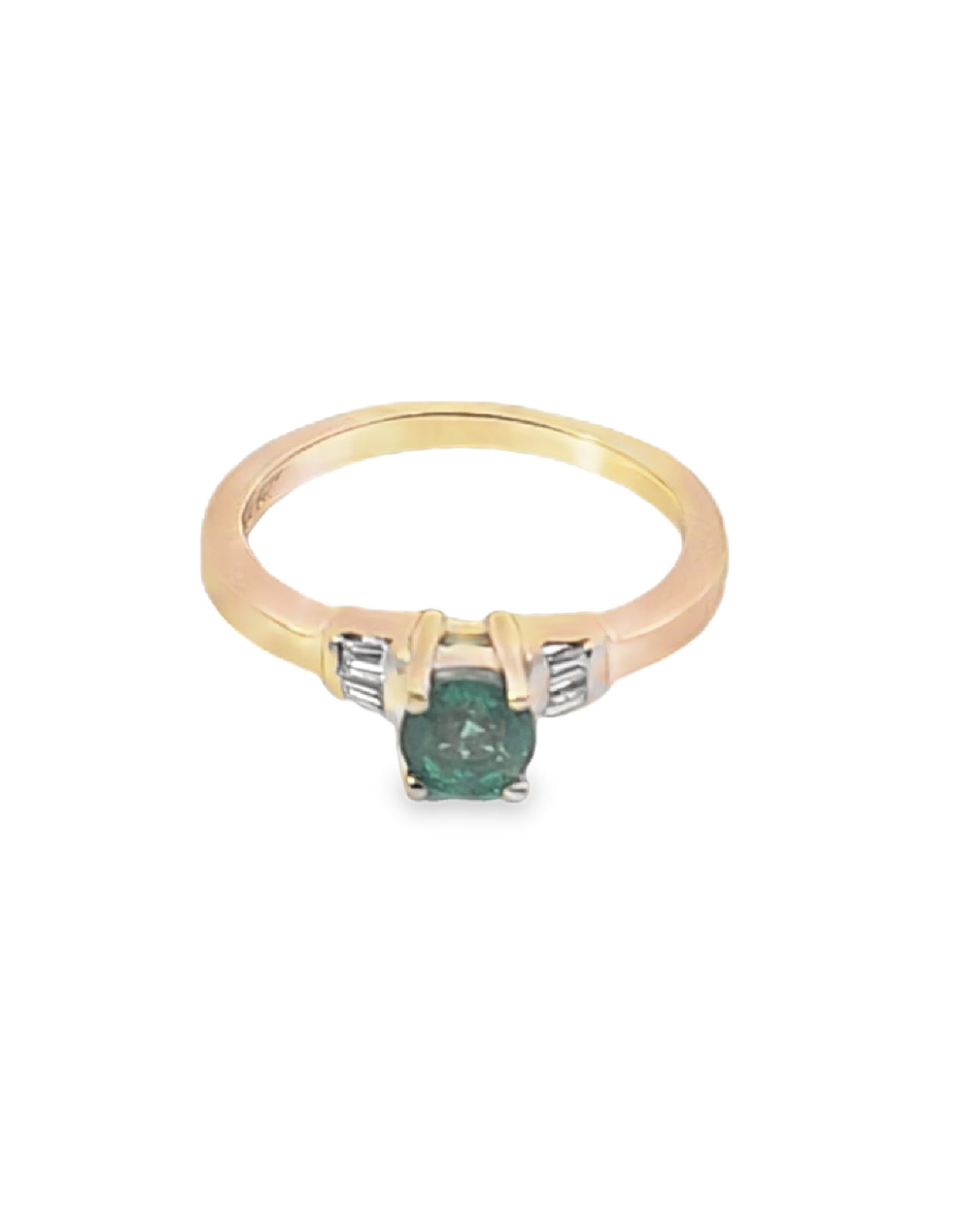 Round Cut Emerald Diamond Ring. 0.45 CT + 0.11 CT
