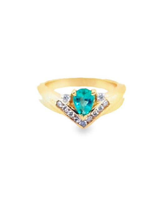 Diamonds Oval Cut Emerald Triangle Diamond Ring, 0.66CT + 0.25 CT Rings