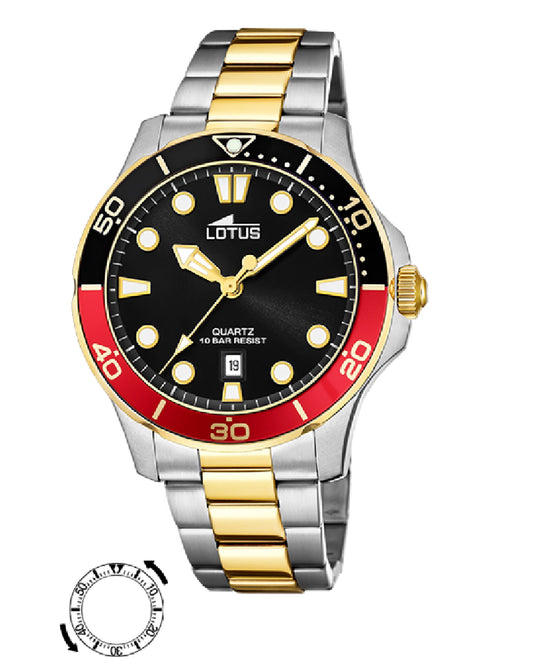 Lotus 18760/5 Lotus Yellow Gold Pvd / Silver Bracelet Black Dial Watch