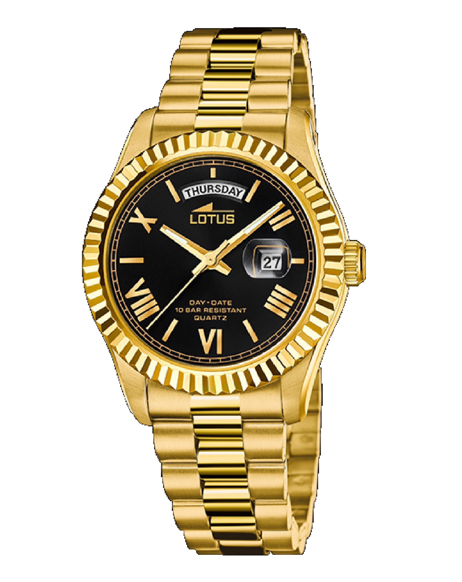 Lotus 18857/4 Lotus Freedom Yellow Gold Plated Bracelet Black Dail Watch