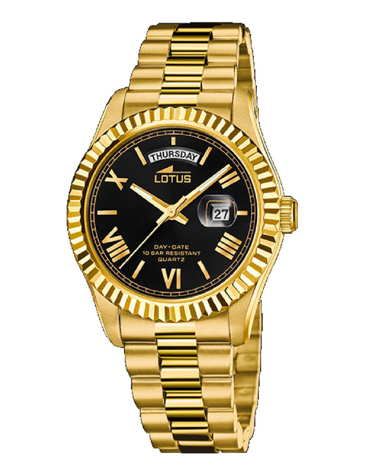 Lotus 18857/4 Lotus Freedom Yellow Gold Plated Bracelet Black Dail Watch