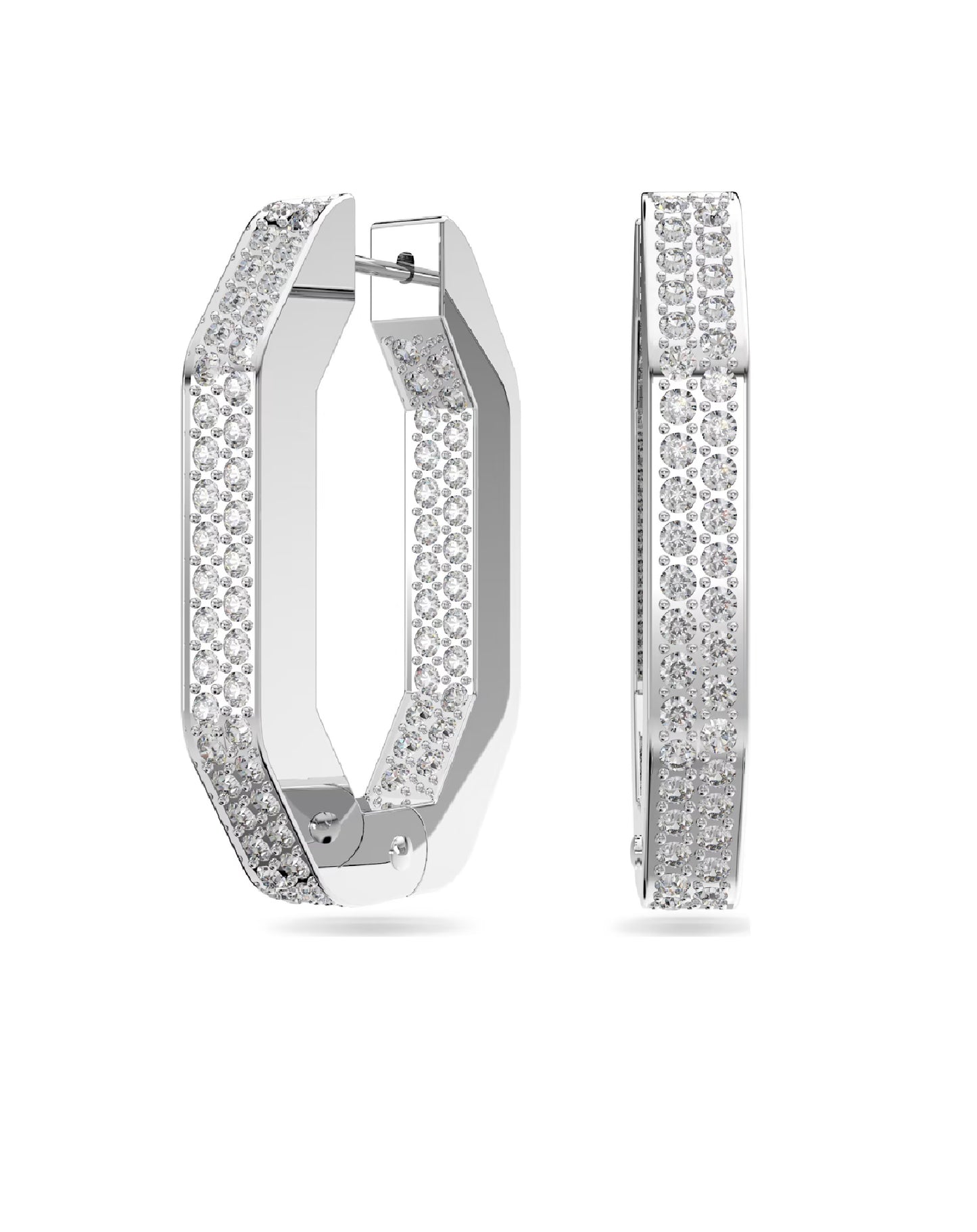 Swarovski Swarovski Octagon Cut DEXTERA White Tone Rhodium Plated Hoop Earrings