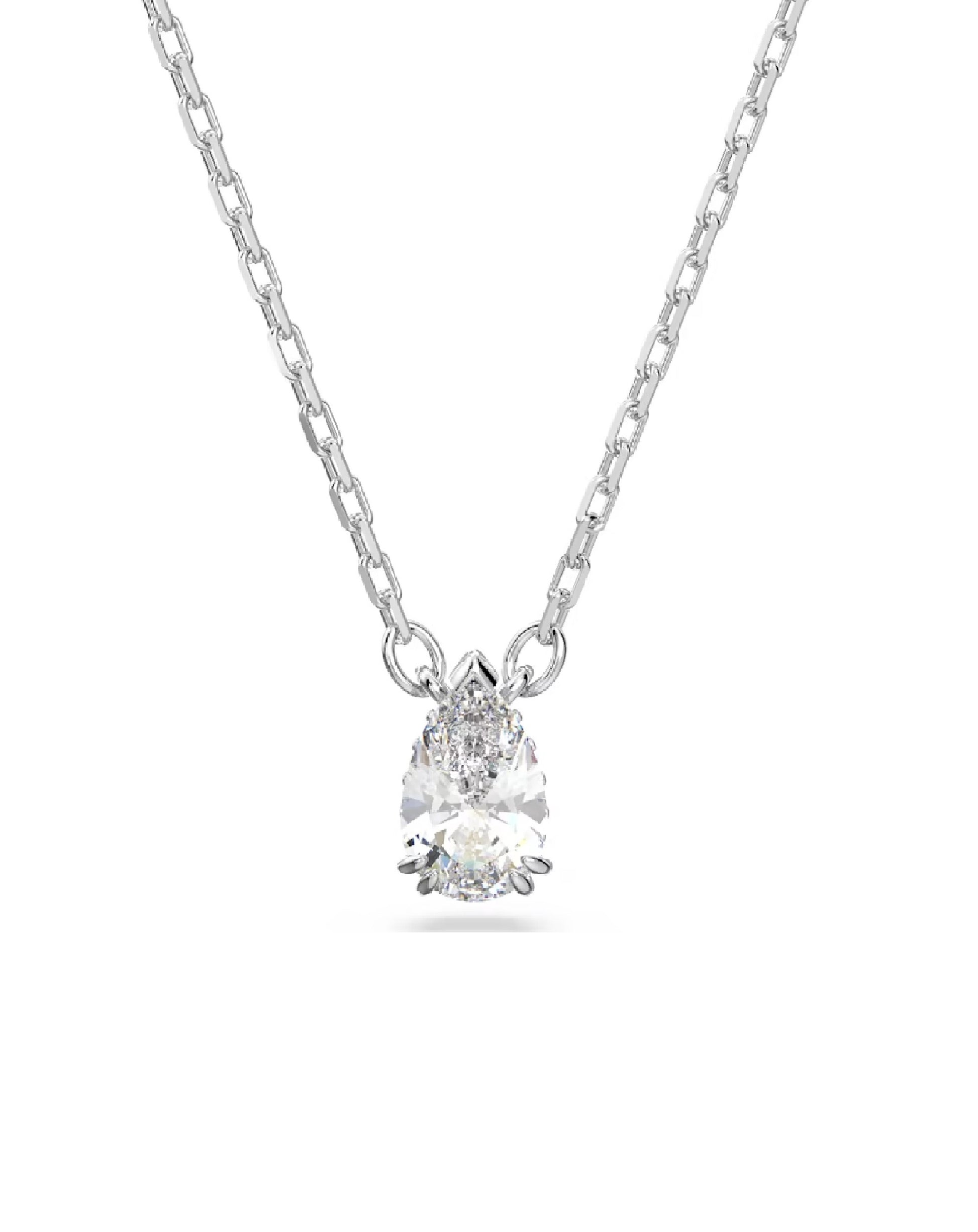 Swarovski 5636708 Swarovski MILLENIA Pear Cut Pendant, White Tone Rhodium Plated Necklaces