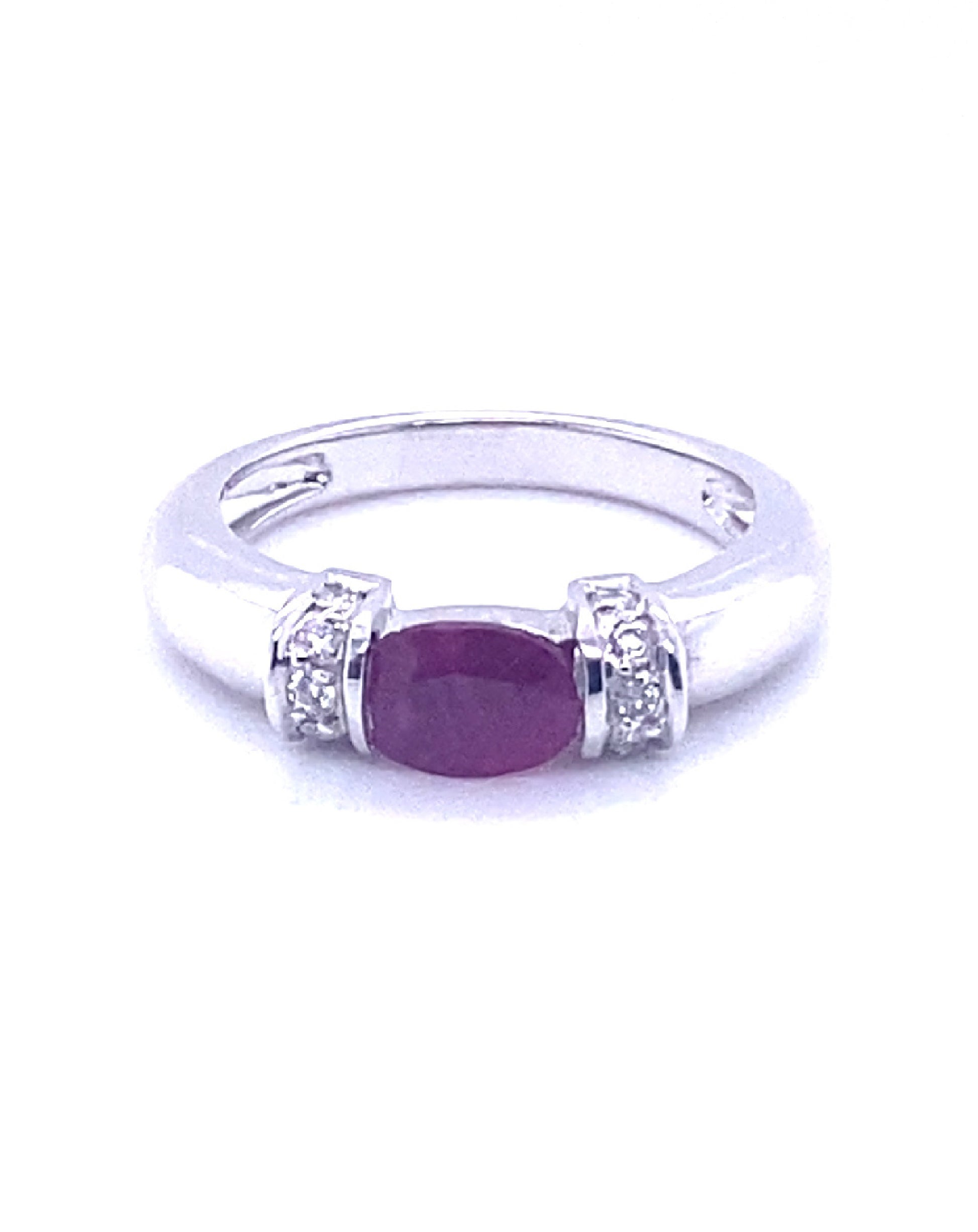 Diamonds White Gold Oval Ruby Diamond Ring, 0.80 CT, 0.18 CT Rings