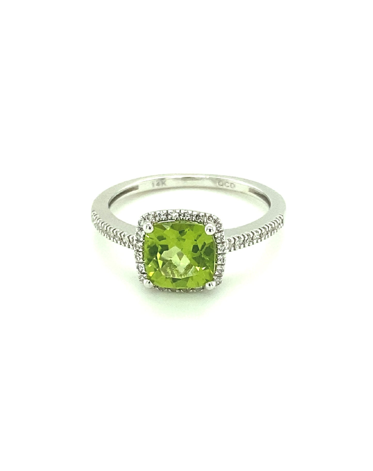Diamonds Peridot Radiant Cut Semi-Precious Diamond Ring 1.55Ct Rings