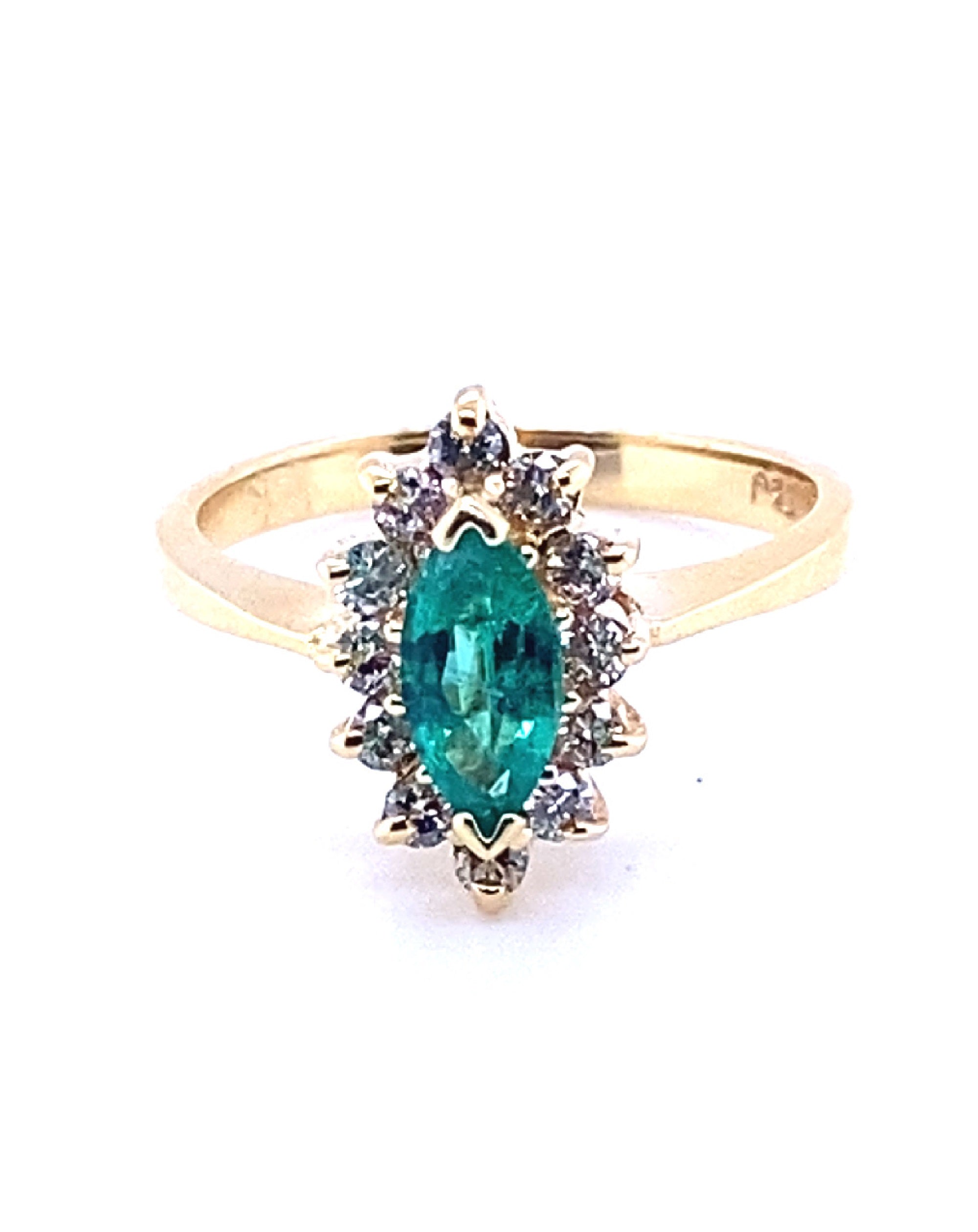 Rombo Cut Emerald Diamond Ring, 0.48CT+ 0.24 CT