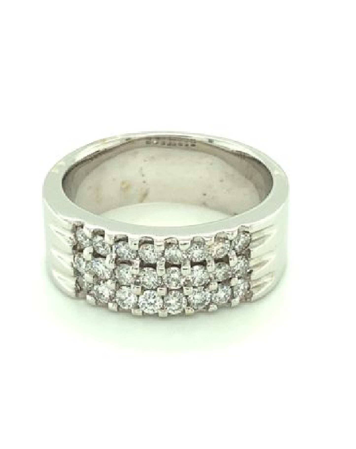 Diamonds 14 Kt Triple Row White Gold Band Rings