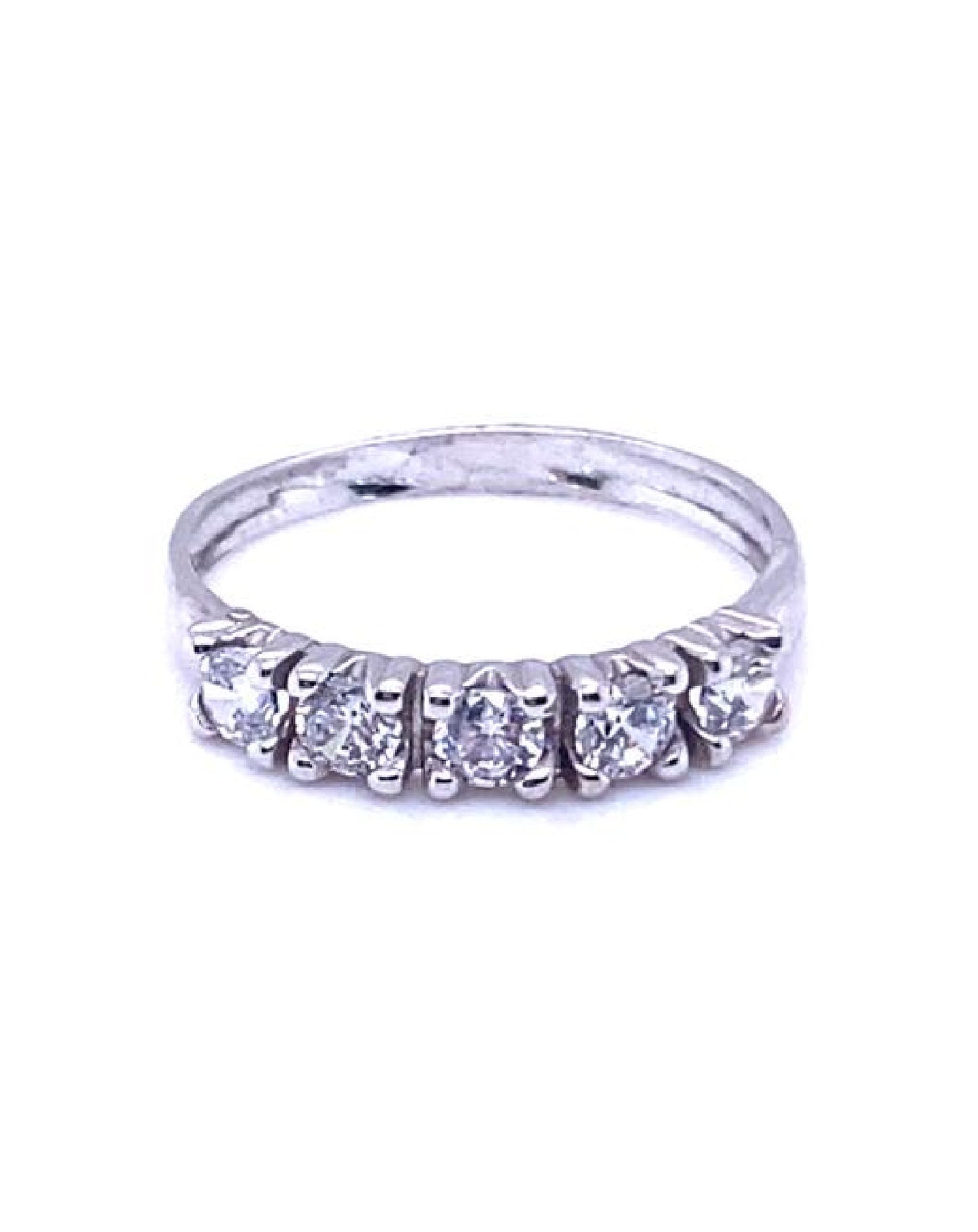Gold 18KT White Gold White Sapphires Ring 5 Stone Jewelry