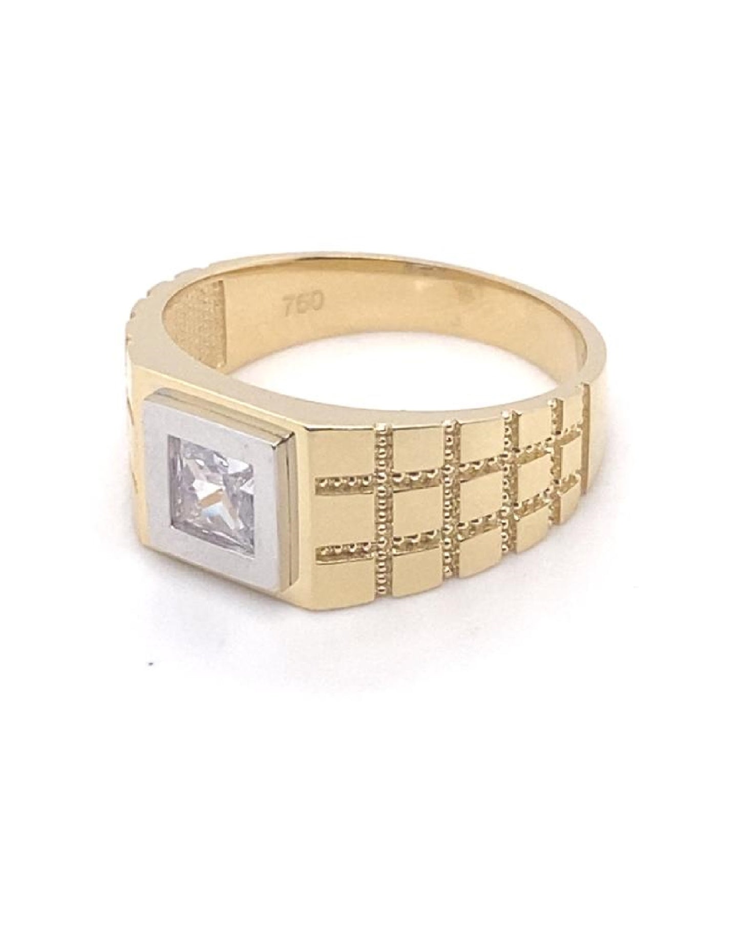 Gold 18 kt Yellow Gold Square Ring With White Sapphire 750mls Jewelry