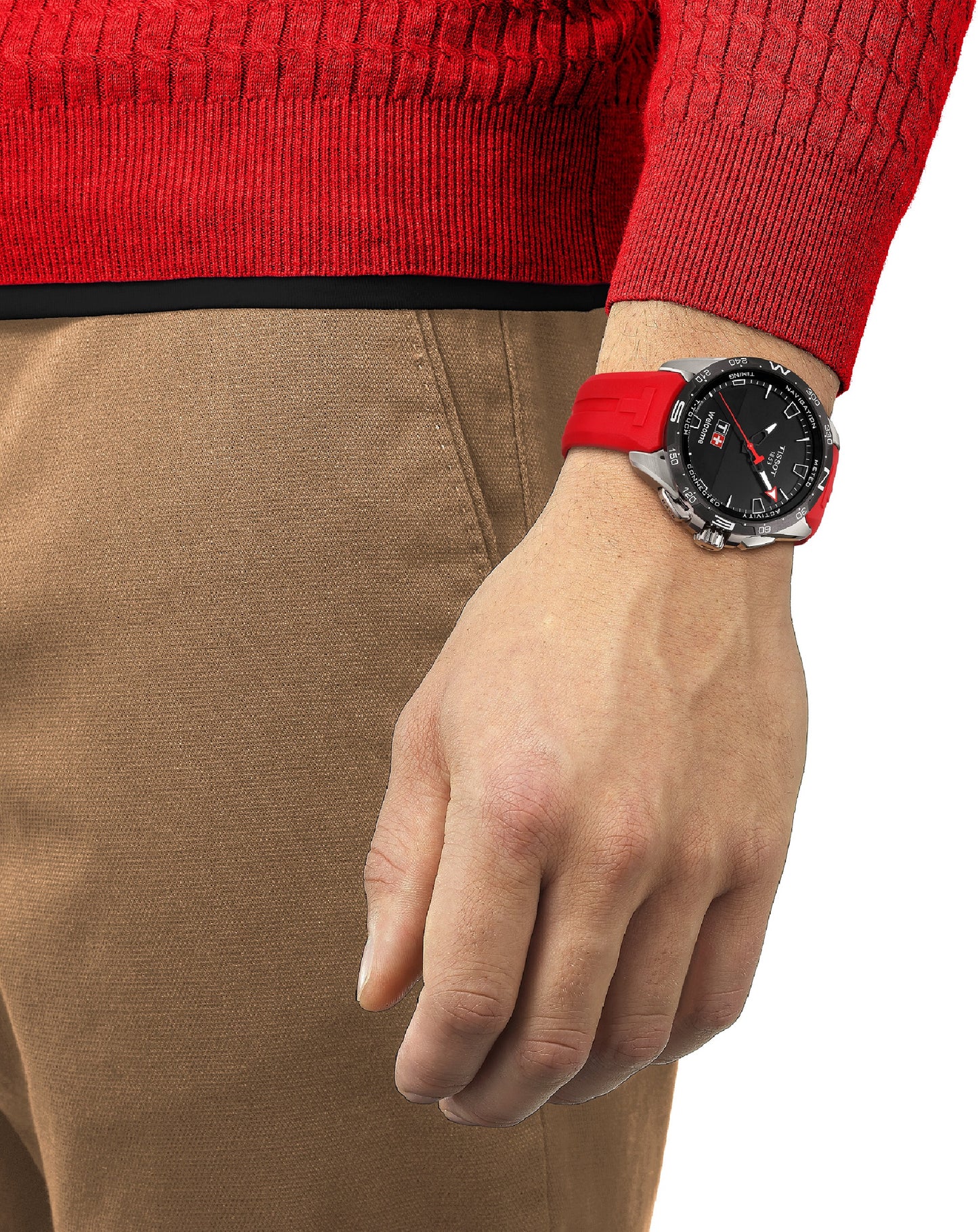 Tissot T121.420.47.051.01 Tissot T-Touch Connect Solar Black Indexes Red Strap Watch