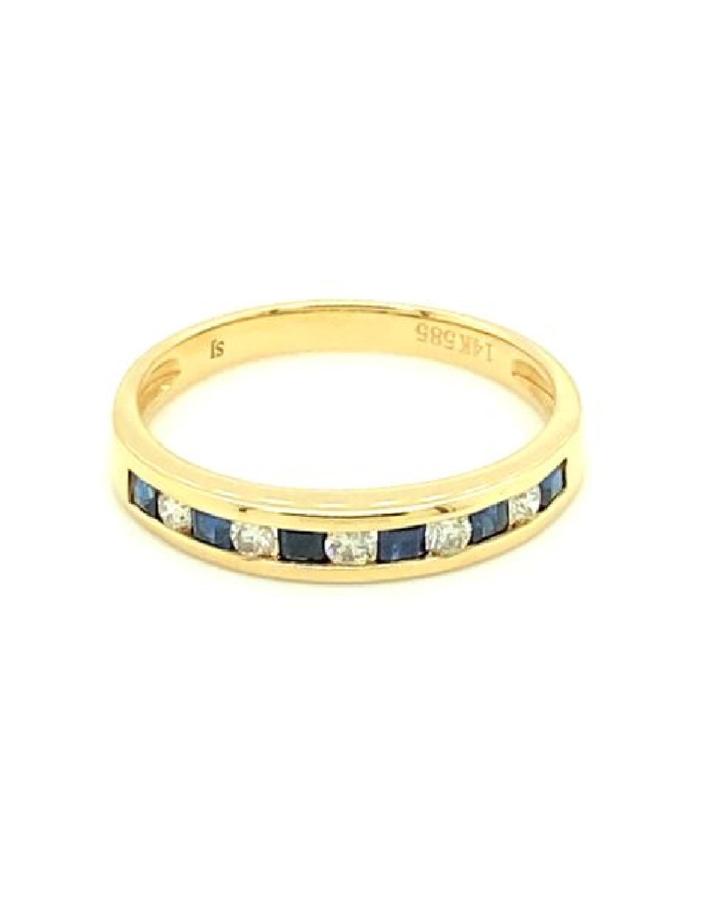 Diamonds Channel Setting Blue Sapphire Diamond Ring, 0.37CT + 0.15 CT Rings