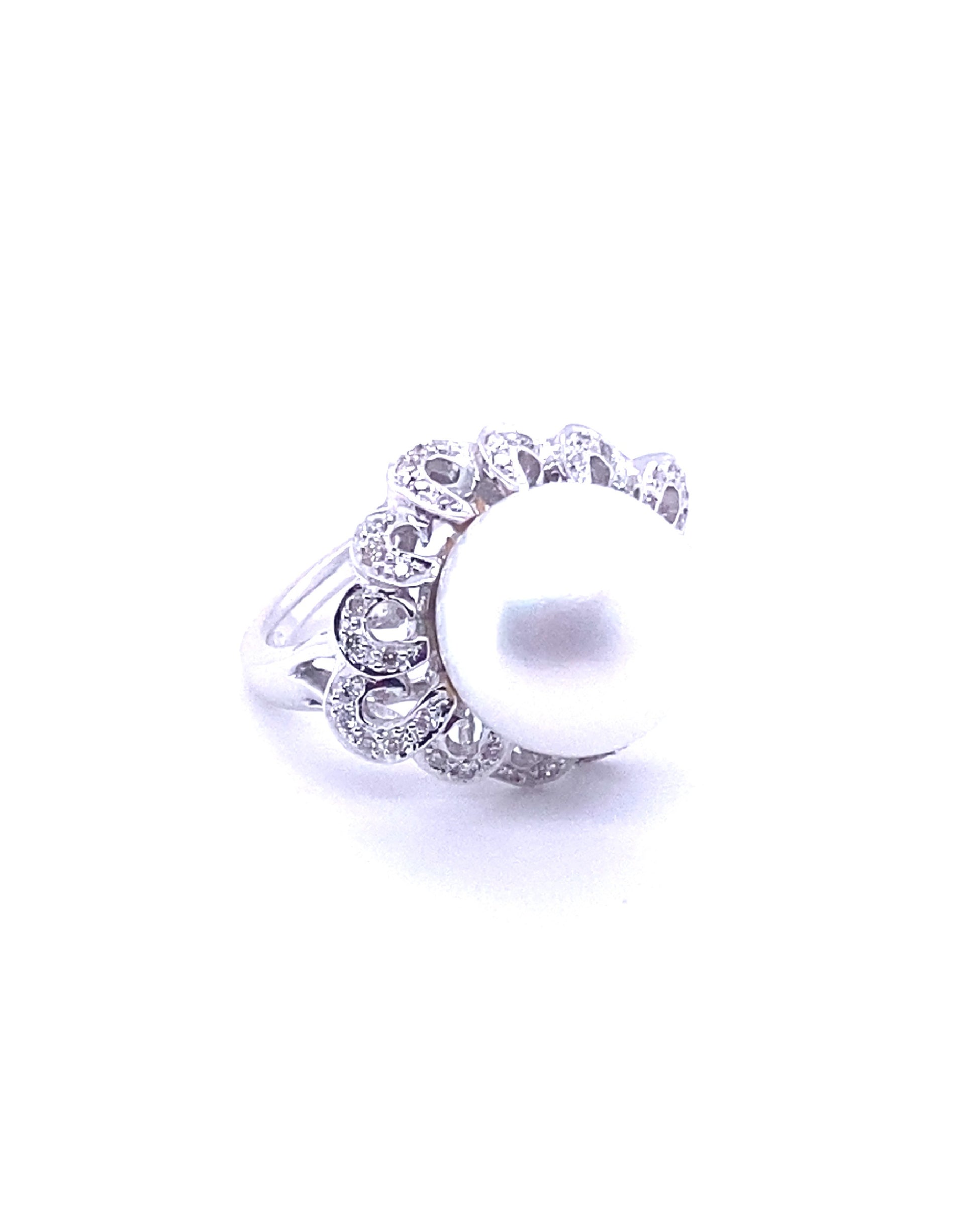 Diamonds White Pearl Semi-Precious Stone FLORAL Diamond Ring Rings