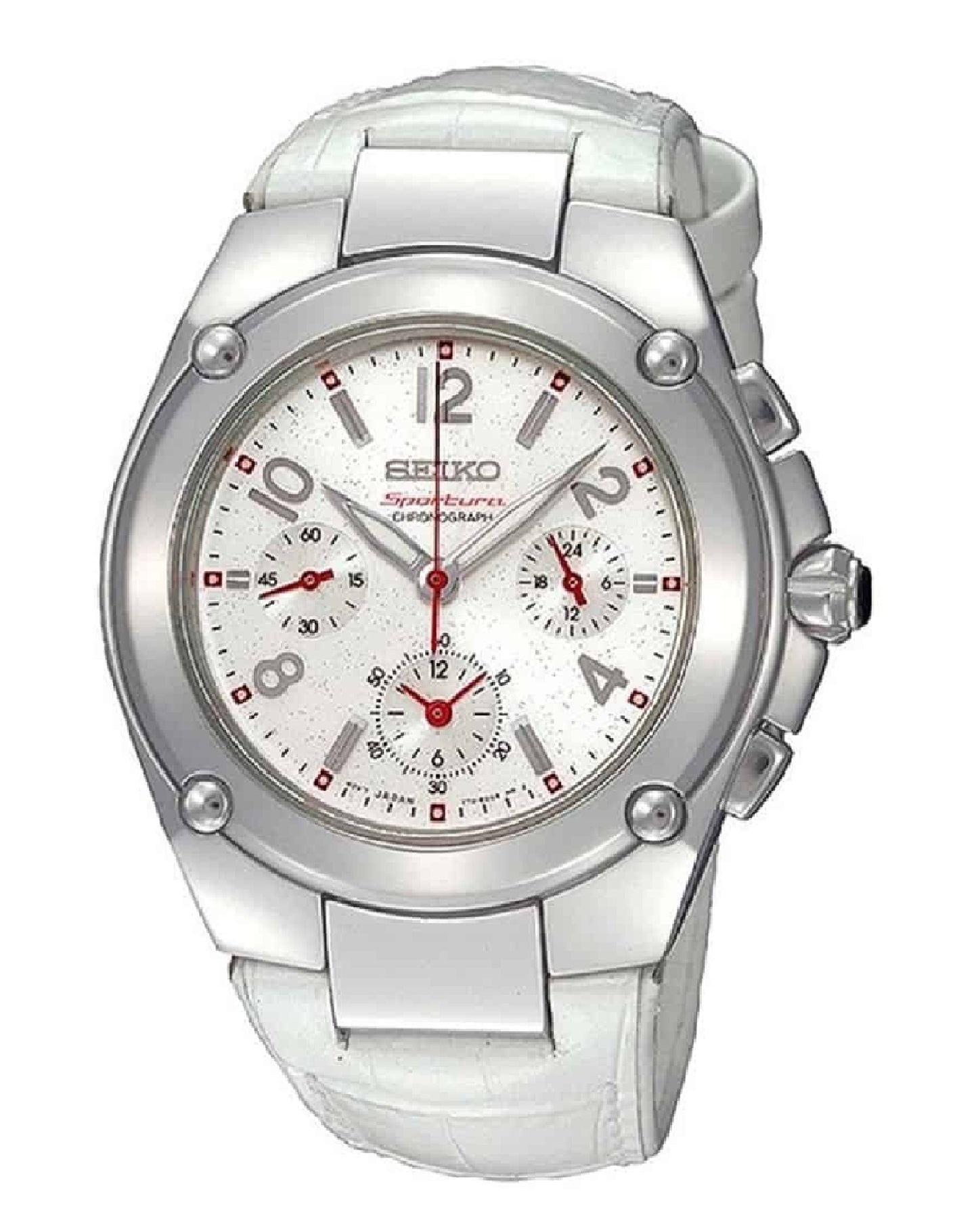 Seiko SRW891P1 Seiko White Dail/White Leather Lady Chronograph Watch