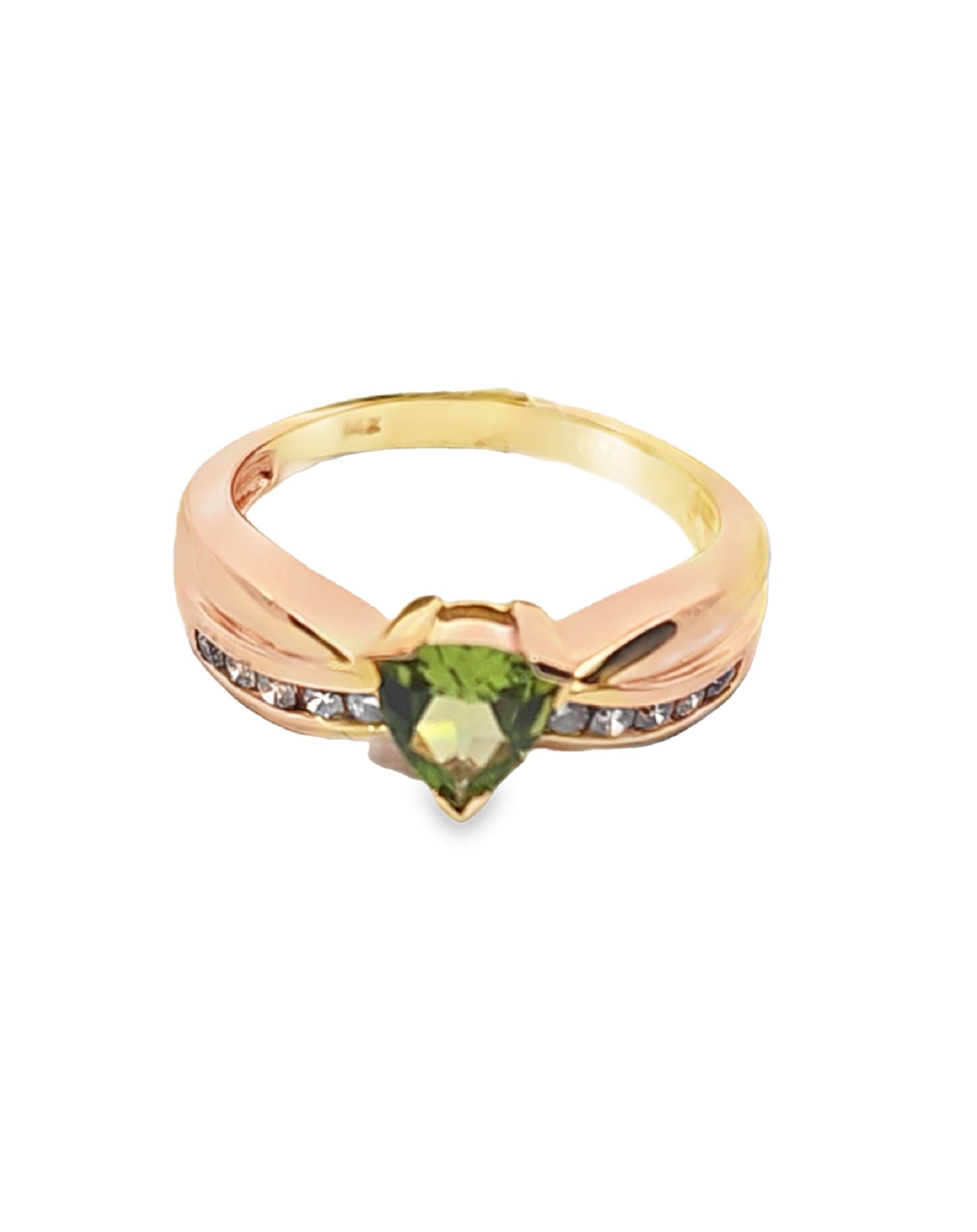 Peridot Pear Cut Semi-Precious  Diamond Ring