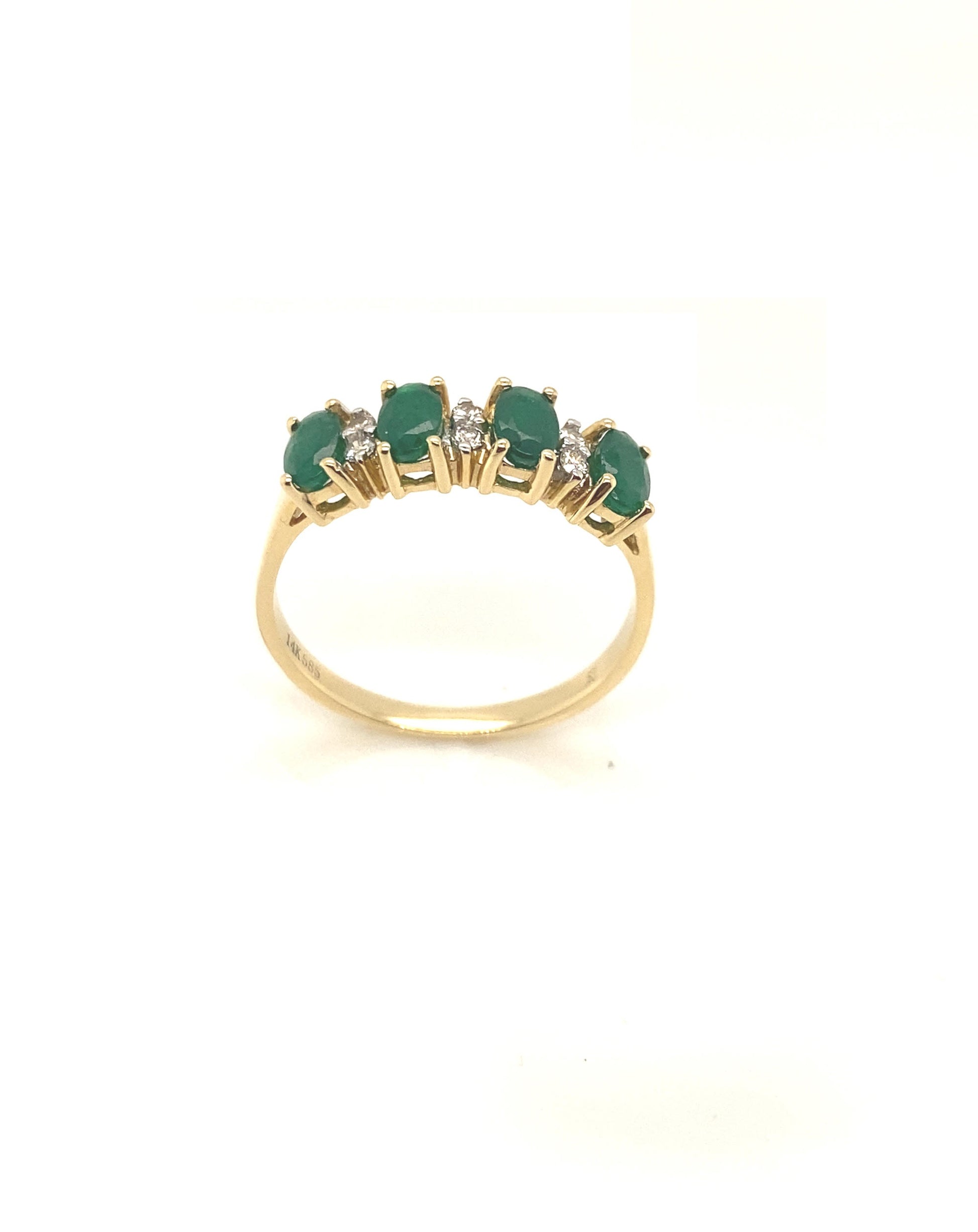 Diamonds 4 Oval Cut Emerald Diamond Ring, 0.10 CT + 0.89 CT Rings