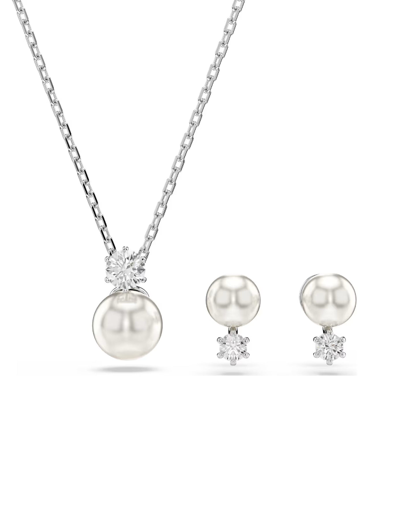 5689624 SWAROVSKI MATRIX PEARL PENDANT + EARRINGS, WHITE, RHODIUM 