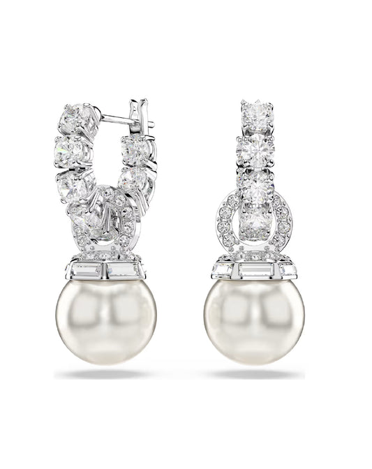 5691716  Swarovski MATRIX Drop Earring, Pearl White Rhodium Plated