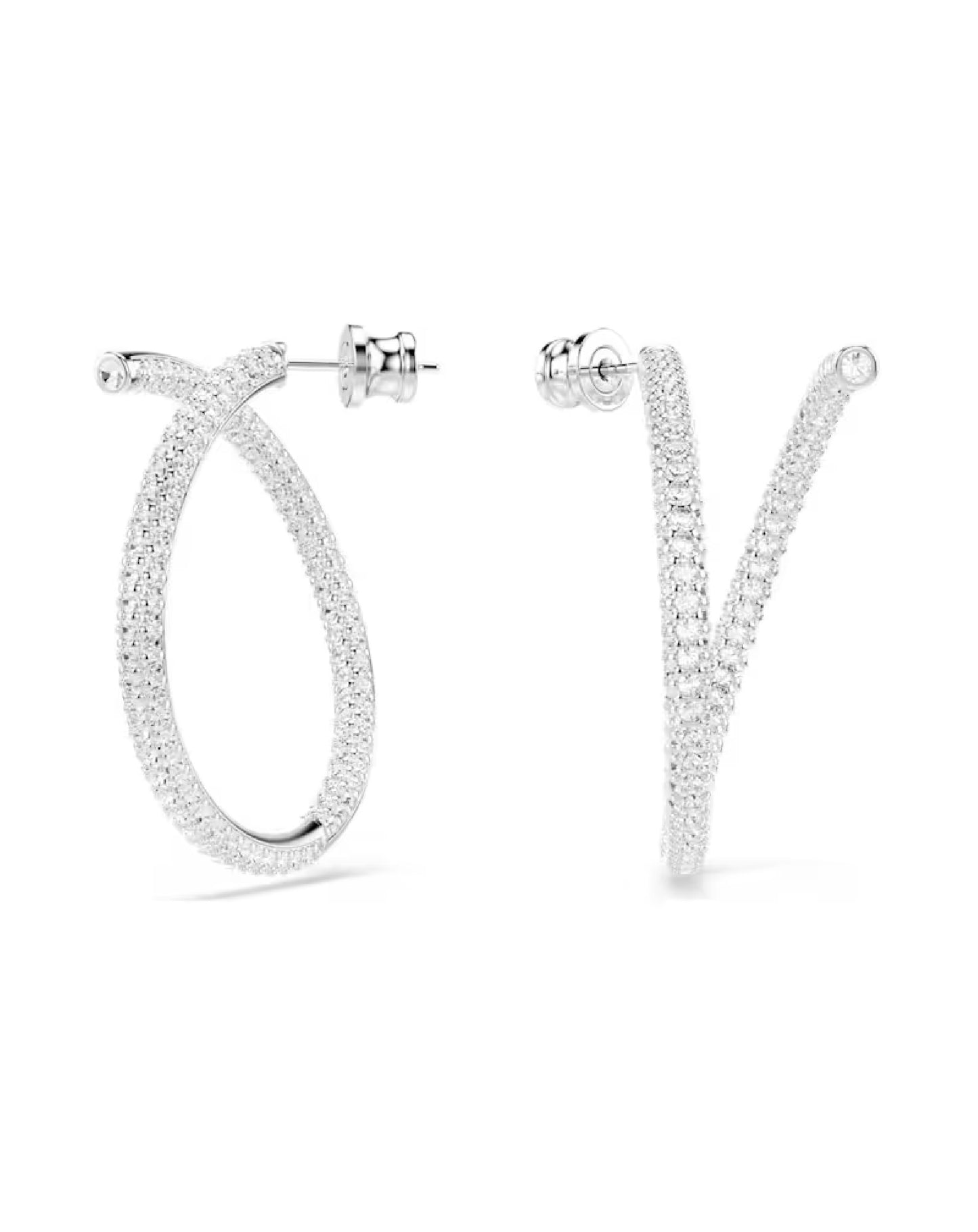 5695939 Swarovski DEXTERA White Tone Rhodium Plated Hoop Earrings