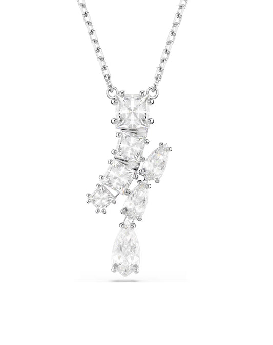 This exquisite Matrix pendant is a stunning example of Swarovski’s mastery of cut. Suspended from an elegant chain with a lobster closure, the rhodium plated jewelry is precisely arranged with an array of prong-set Swarovski Zirconia in different shapes. Pair with a set of matching earrings to create a light-filled look