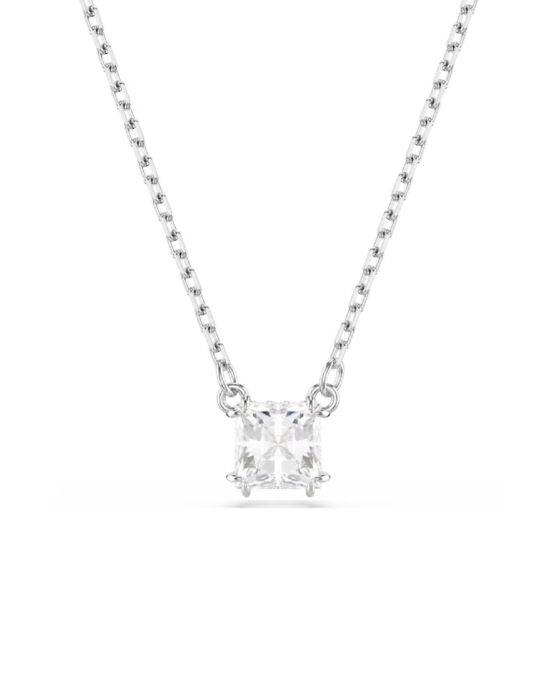 The timeless elegance of the iconic Stilla family shines through in this beautiful pendant. The rhodium plated design features a square-cut Swarovski Zirconia in a refined double prong setting, while the elongated chain is completed with a lobster closure. This multifaceted piece would make a mesmerizing gift for someone special.