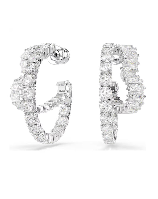 5705748 Swarovski MATRIX Hoop Earrings, White Rhodium Plated