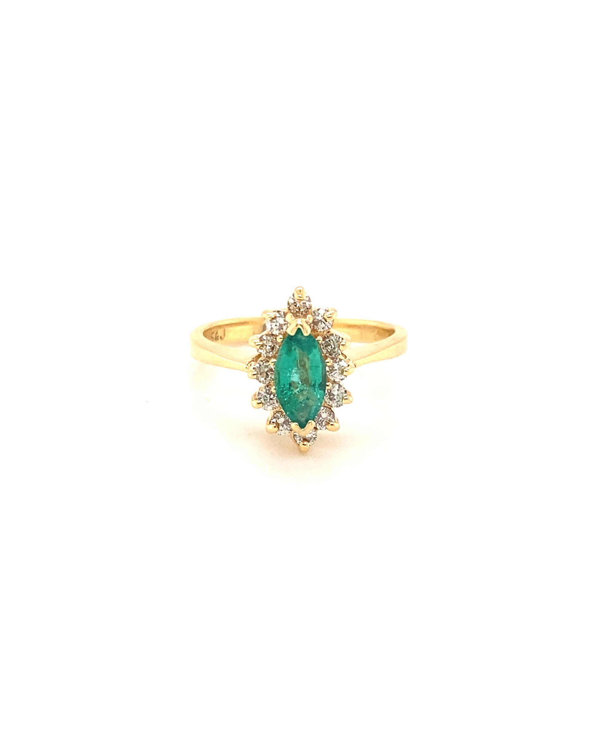 Diamonds Rombo Cut Emerald Diamond Ring, 0.48CT+ 0.24 CT Rings
