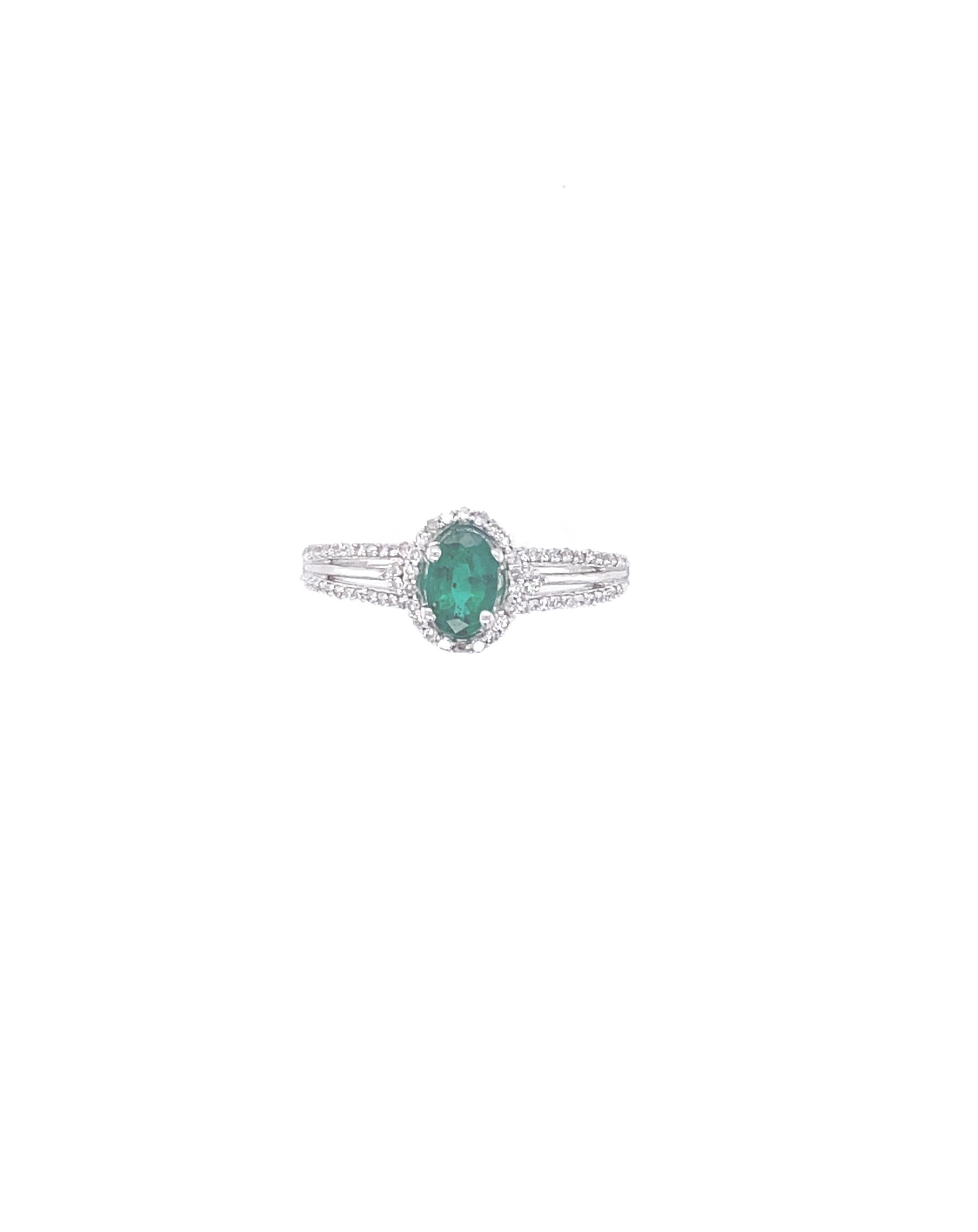 Diamonds Solitaire Emerald Engagement Diamond Ring 0.50 CT +0.35 CT Rings