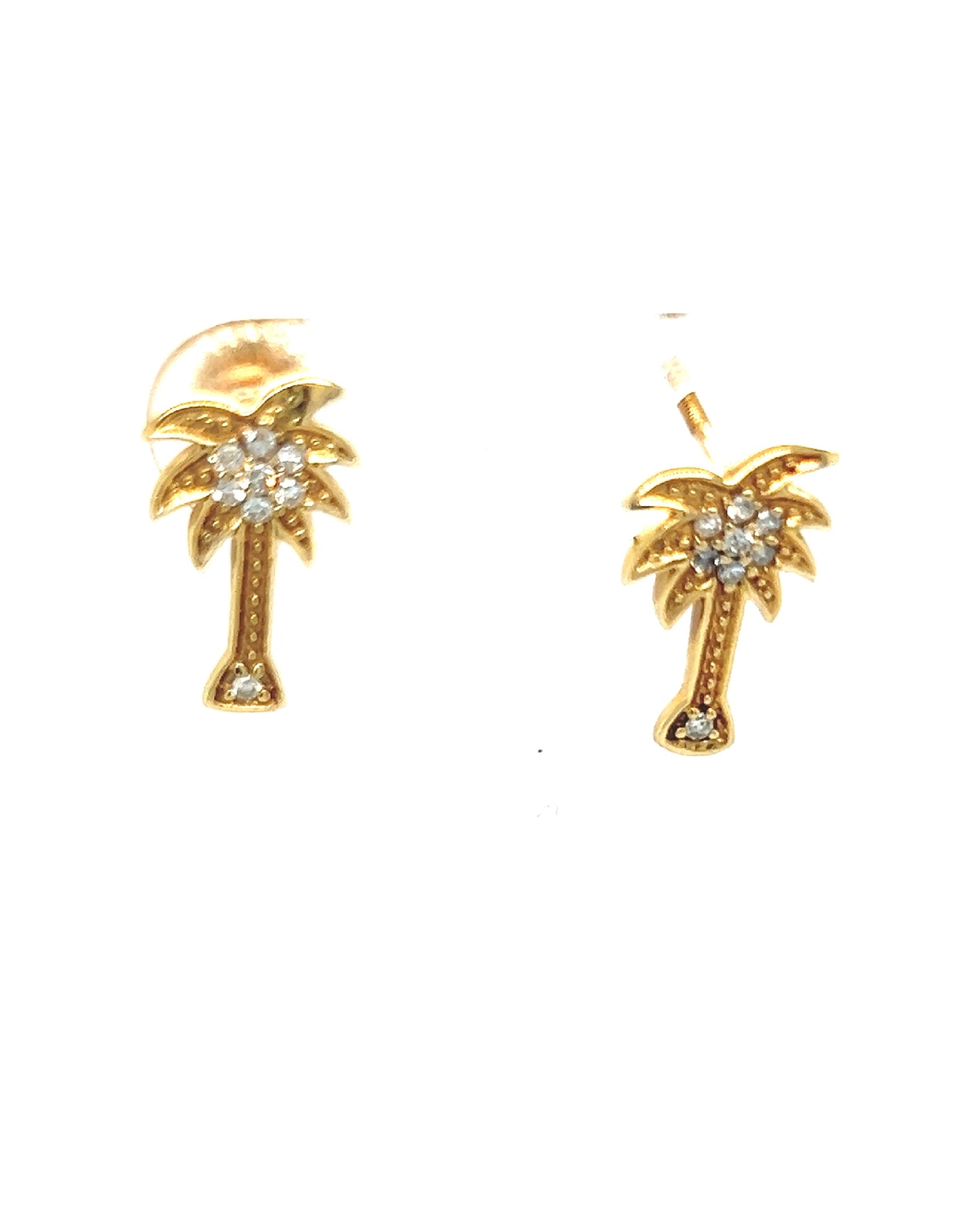 14 Kt Gold Earrings PALM TREE With Diamonds 0.10 Ct